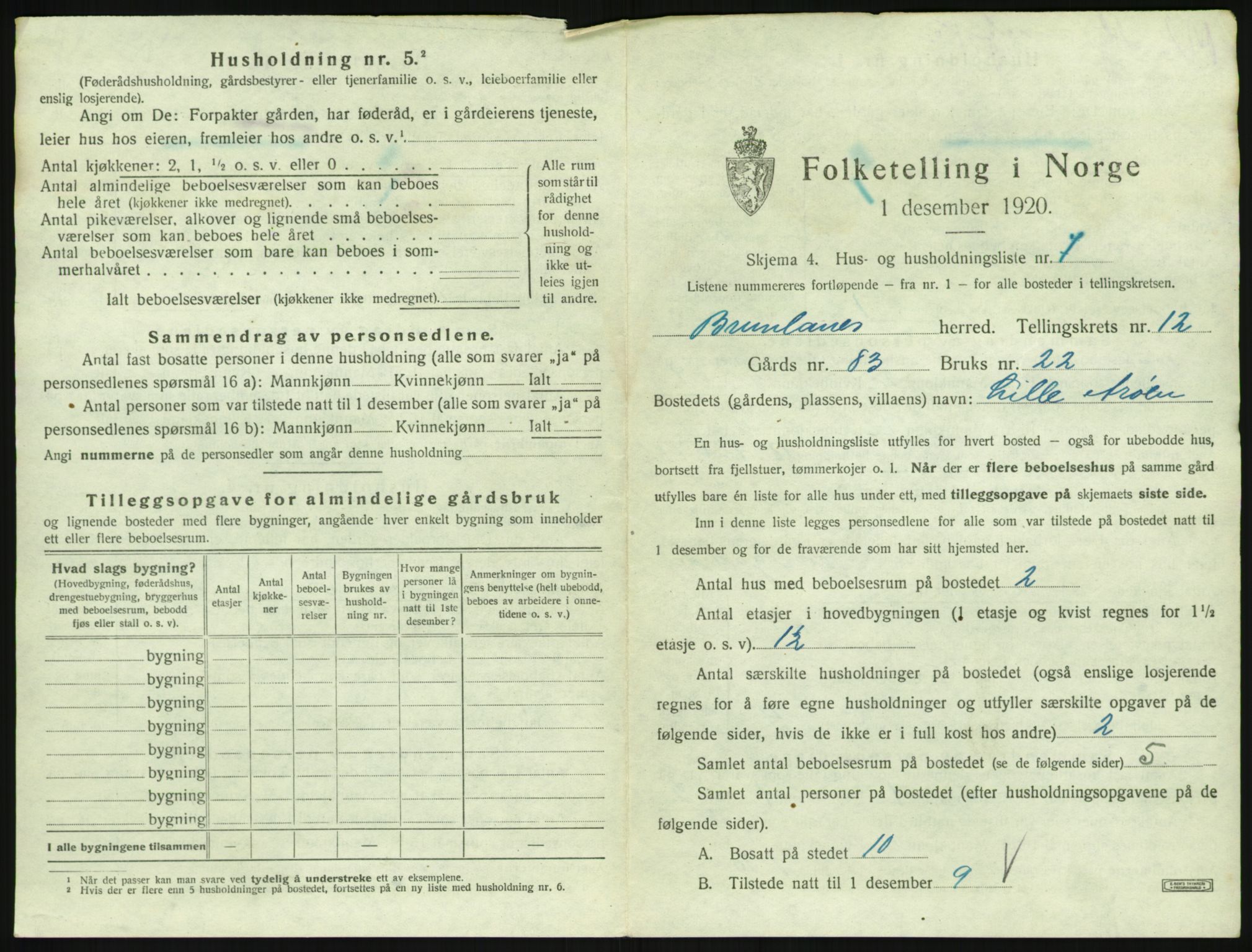 SAKO, 1920 census for Brunlanes, 1920, p. 1707