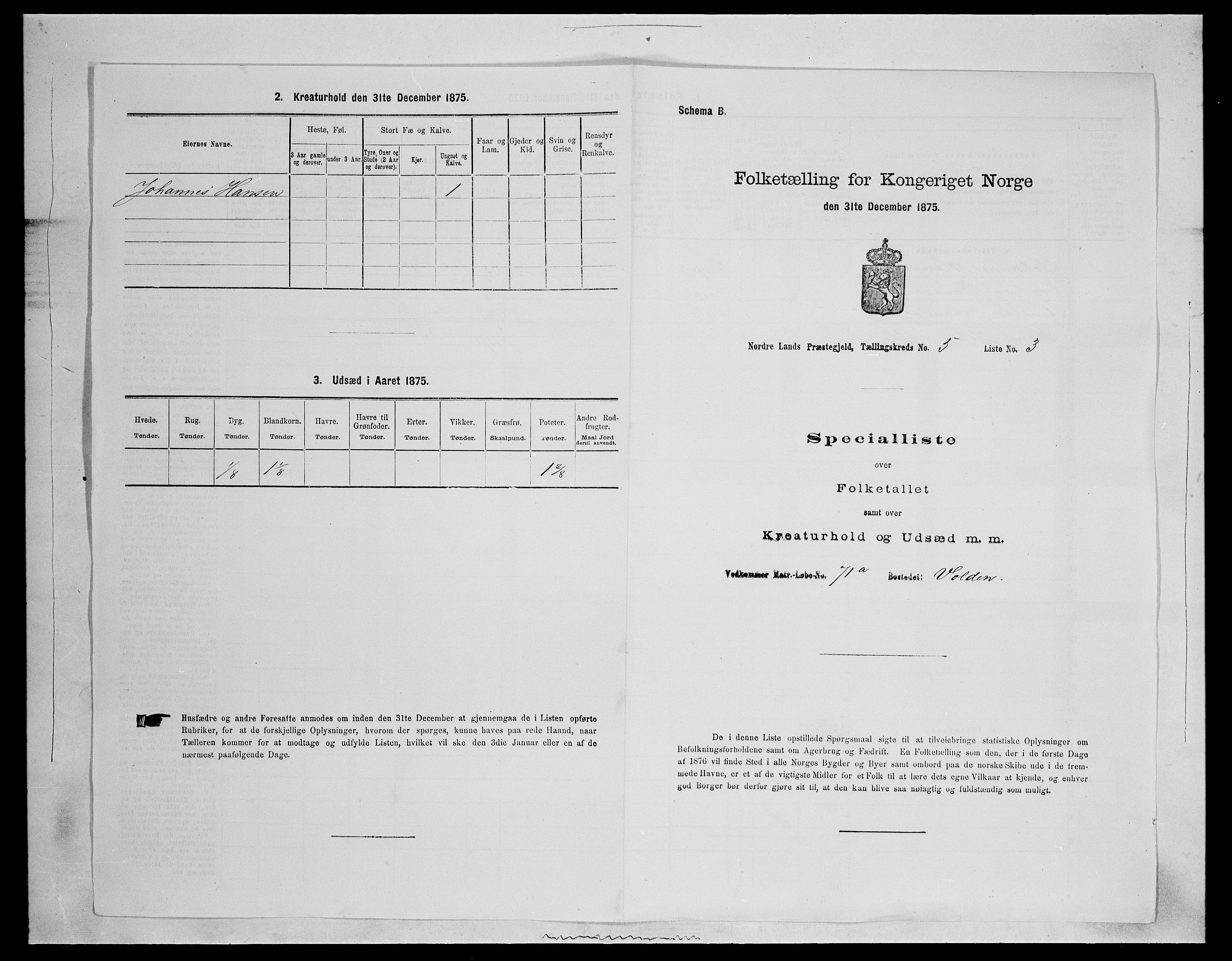 SAH, 1875 census for 0538P Nordre Land, 1875, p. 686