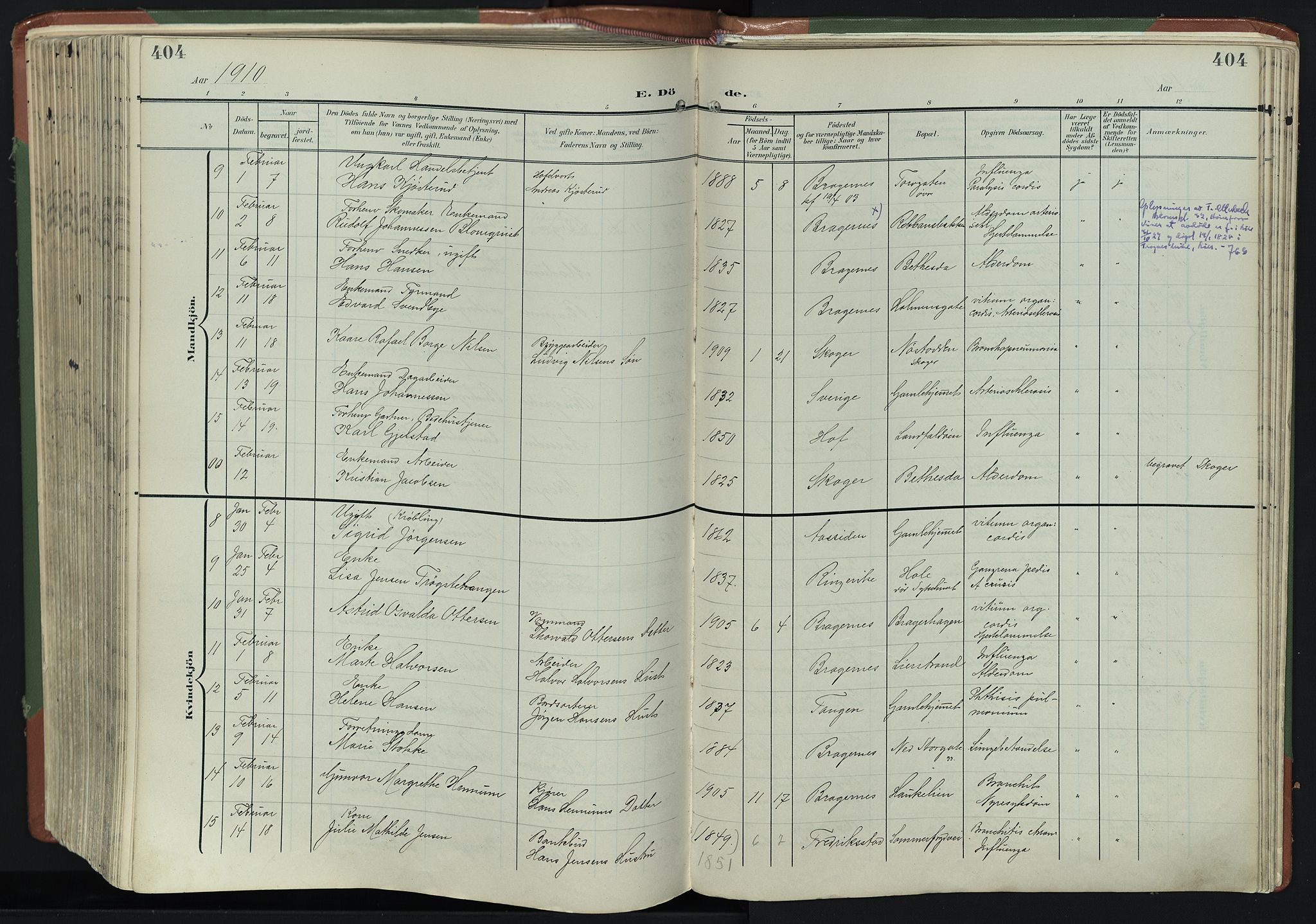 Bragernes kirkebøker, SAKO/A-6/F/Fb/L0009: Parish register (official) no. II 9, 1902-1911, p. 404