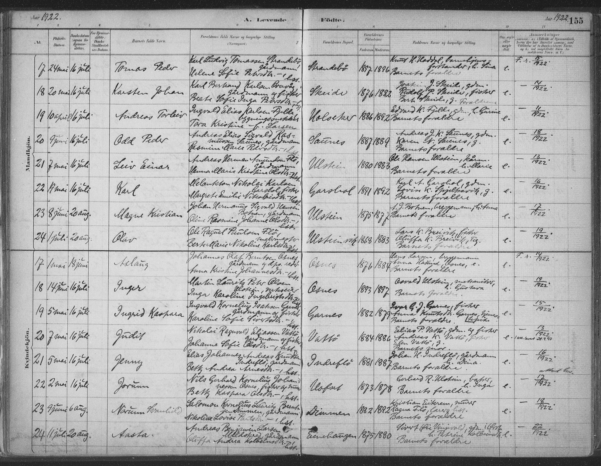 Ministerialprotokoller, klokkerbøker og fødselsregistre - Møre og Romsdal, AV/SAT-A-1454/509/L0106: Parish register (official) no. 509A04, 1883-1922, p. 155