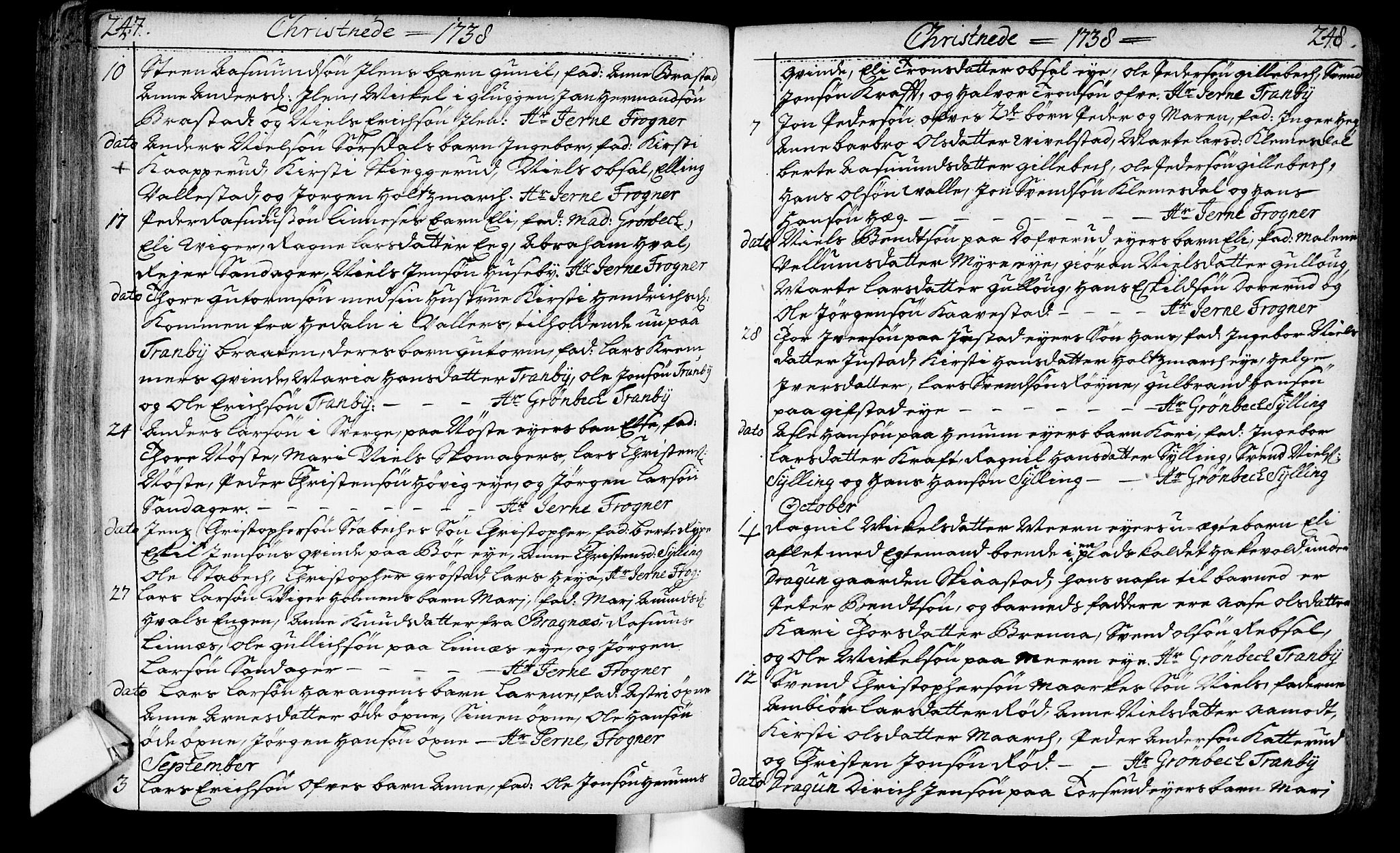 Lier kirkebøker, AV/SAKO-A-230/F/Fa/L0003: Parish register (official) no. I 3, 1727-1748, p. 247-248