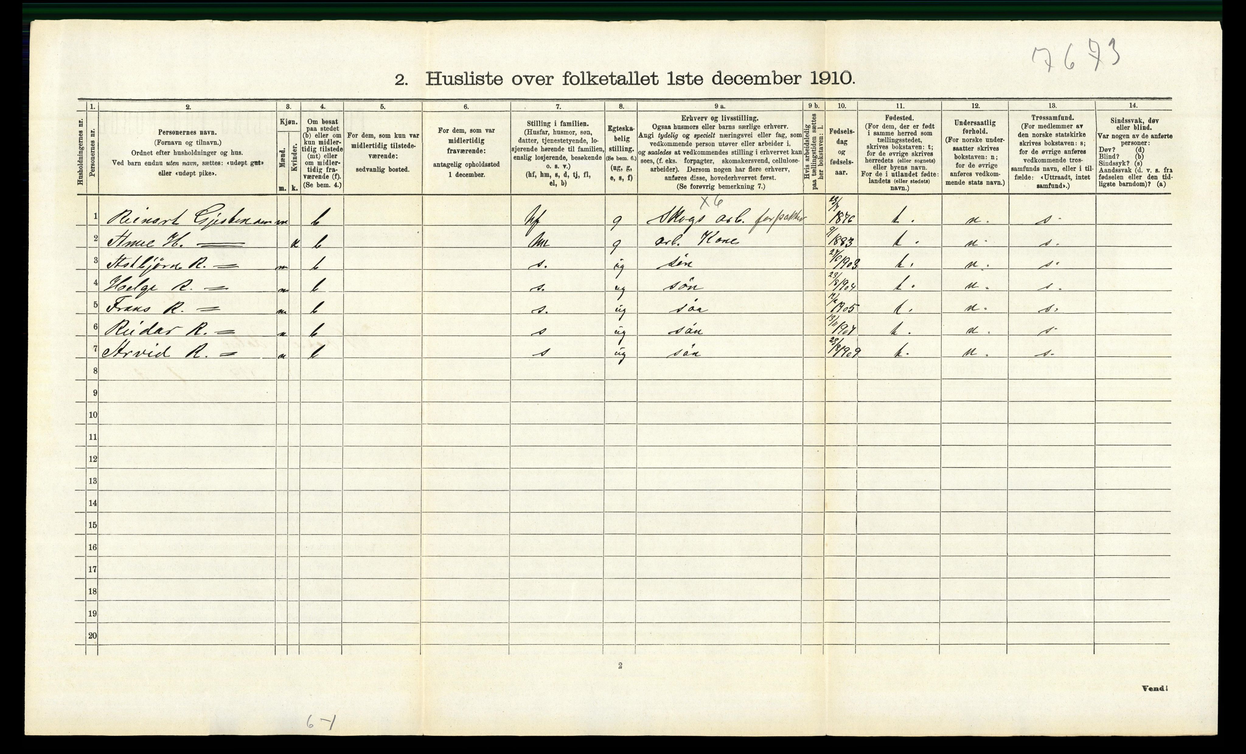 RA, 1910 census for Nord-Odal, 1910, p. 676