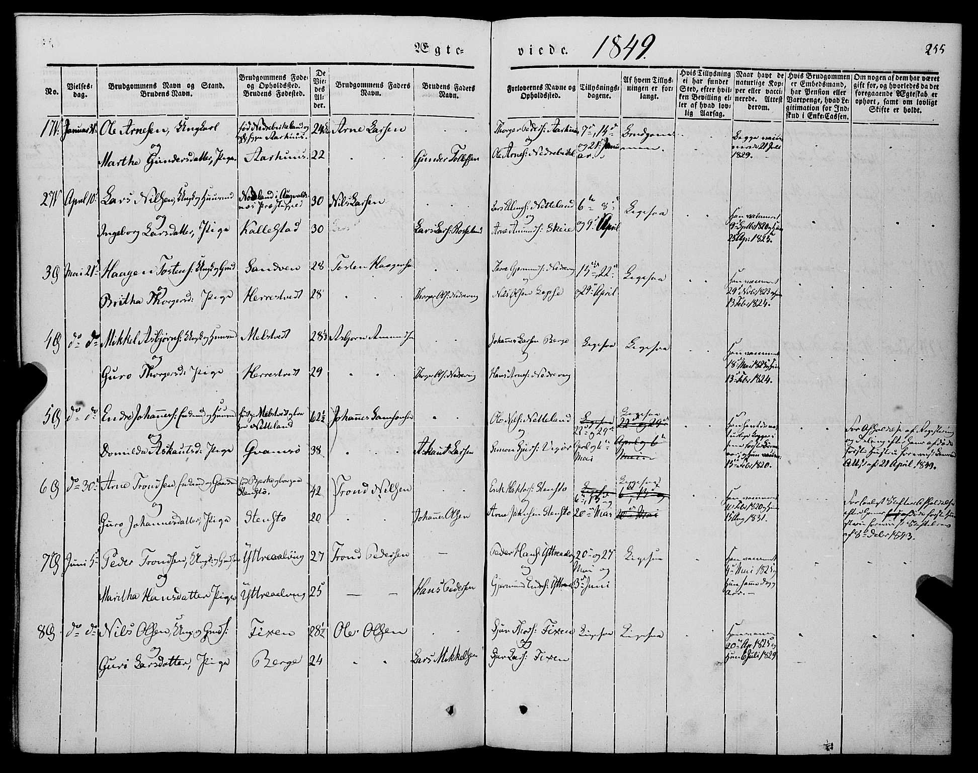 Kvam sokneprestembete, AV/SAB-A-76201/H/Haa: Parish register (official) no. A 8, 1844-1863, p. 255