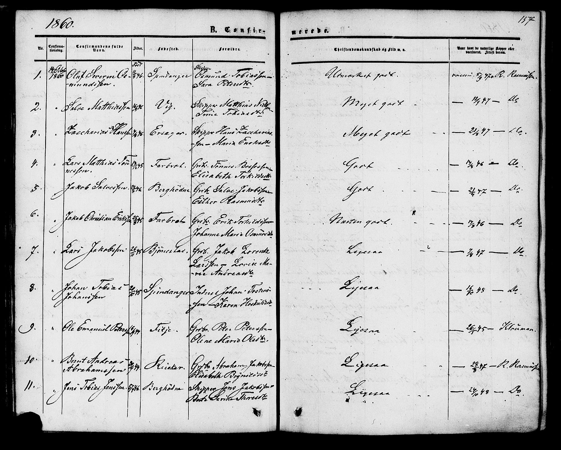 Herad sokneprestkontor, SAK/1111-0018/F/Fa/Fab/L0004: Parish register (official) no. A 4, 1853-1885, p. 157