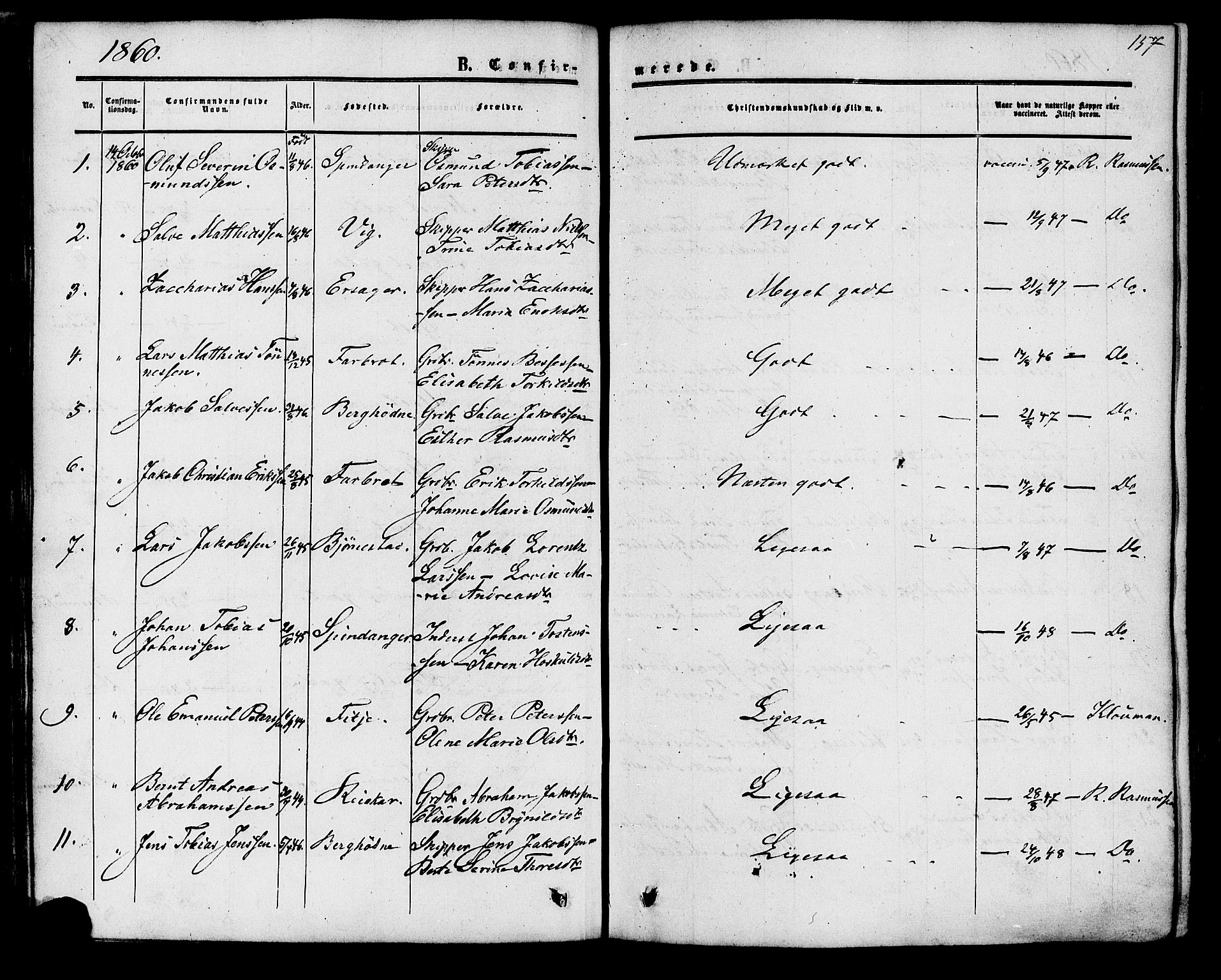 Herad sokneprestkontor, AV/SAK-1111-0018/F/Fa/Fab/L0004: Parish register (official) no. A 4, 1853-1885, p. 157