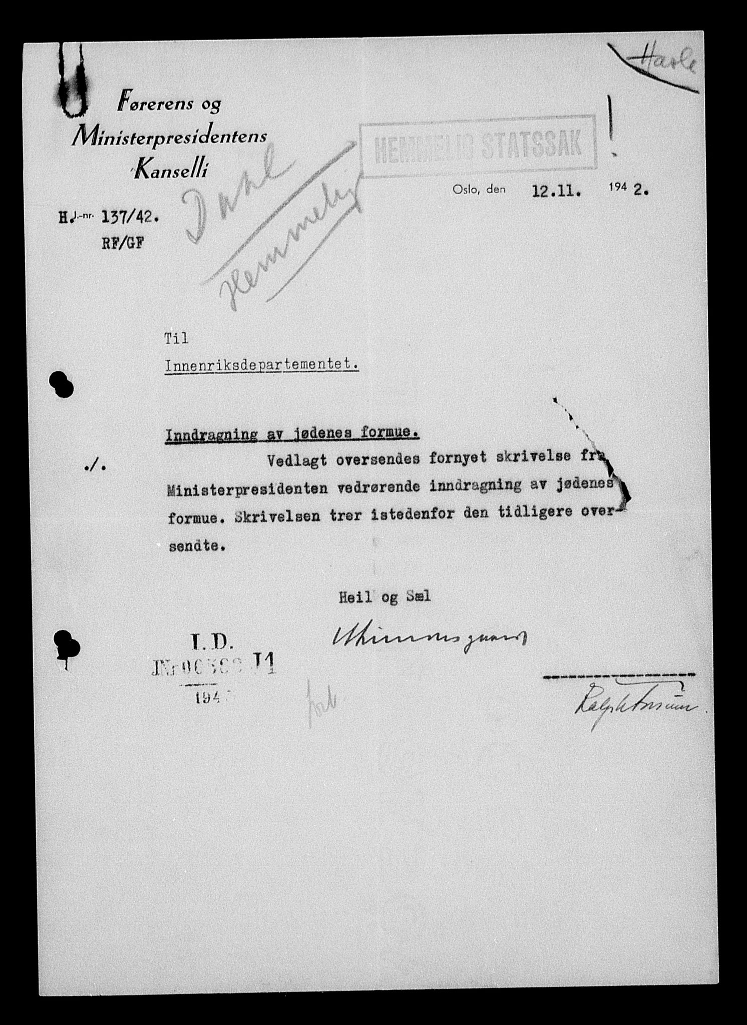 Justisdepartementet, Tilbakeføringskontoret for inndratte formuer, AV/RA-S-1564/H/Hc/Hcd/L1001: --, 1945-1947, p. 153