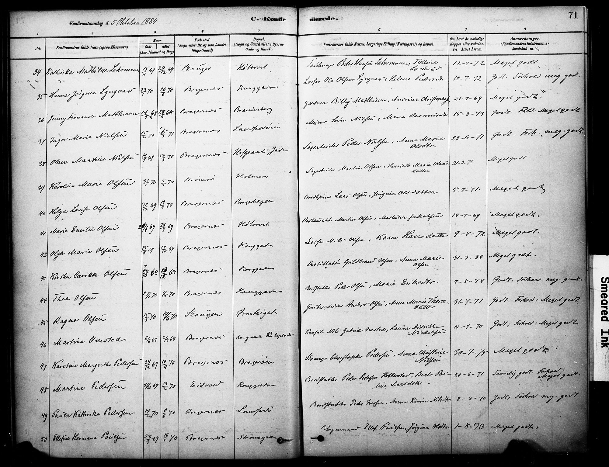 Bragernes kirkebøker, AV/SAKO-A-6/F/Fc/L0005: Parish register (official) no. III 5, 1878-1890, p. 71