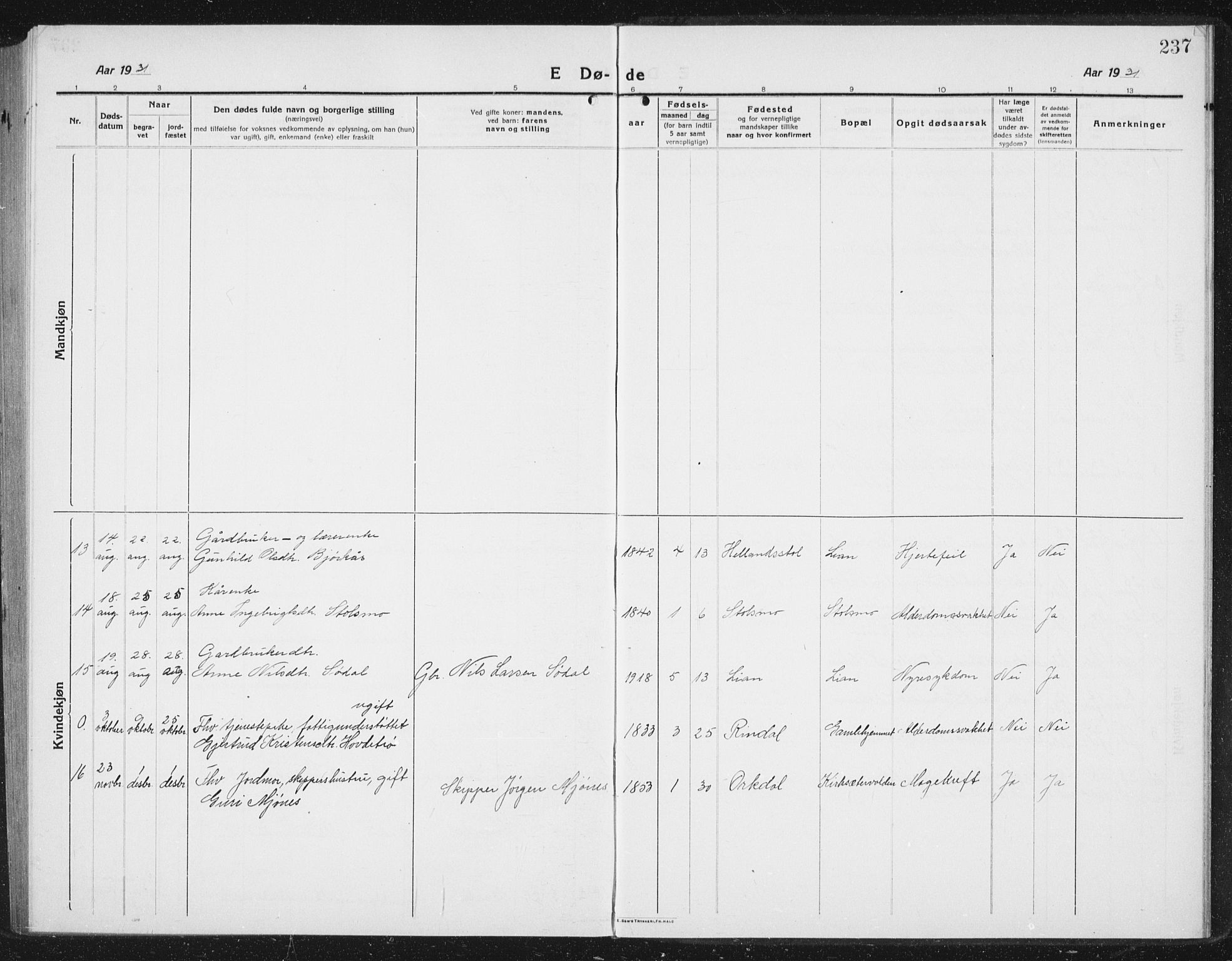 Ministerialprotokoller, klokkerbøker og fødselsregistre - Sør-Trøndelag, SAT/A-1456/630/L0506: Parish register (copy) no. 630C04, 1914-1933, p. 237