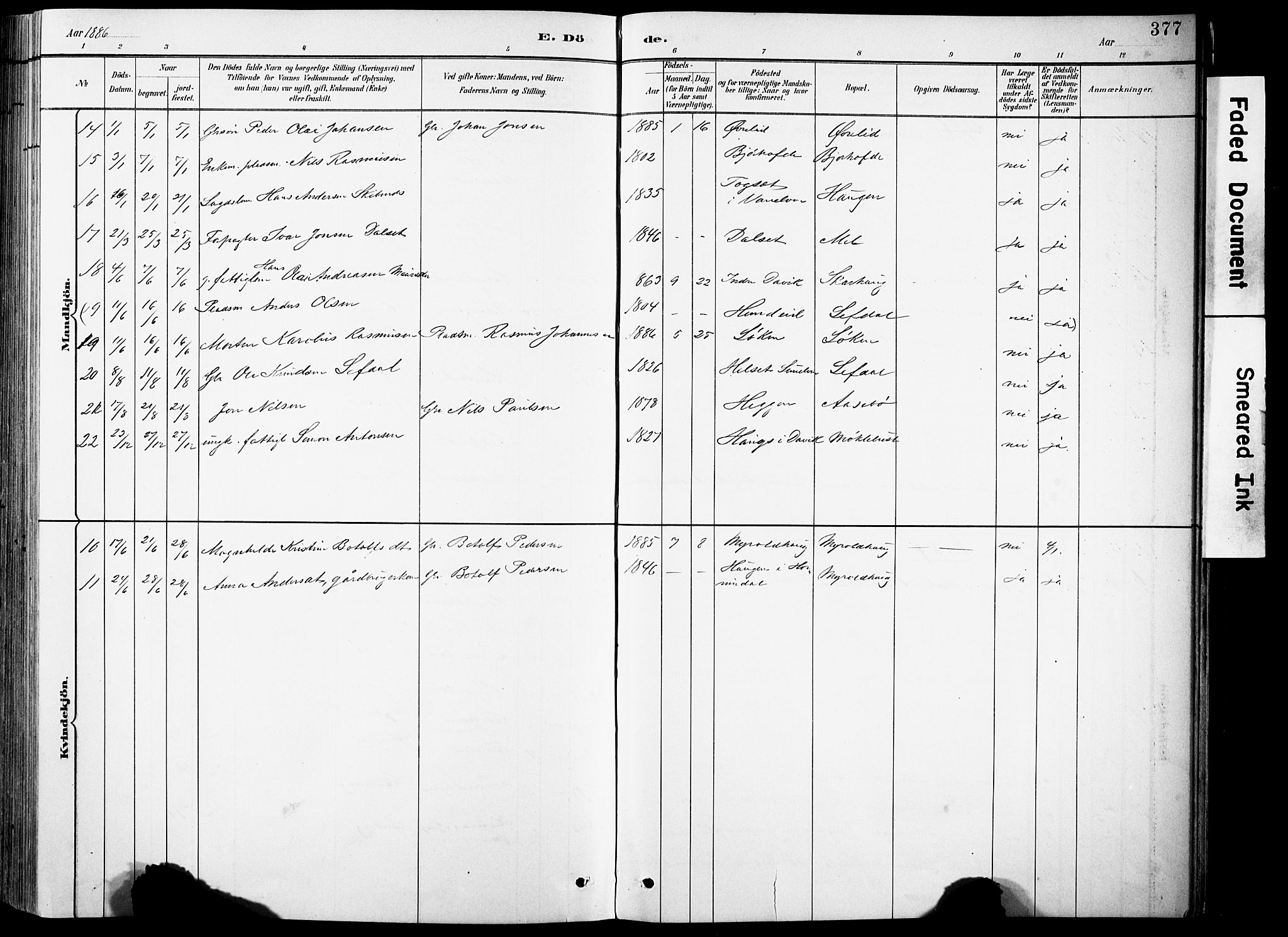 Eid sokneprestembete, AV/SAB-A-82301/H/Hab/Habb/L0002: Parish register (copy) no. B 2, 1882-1907, p. 377