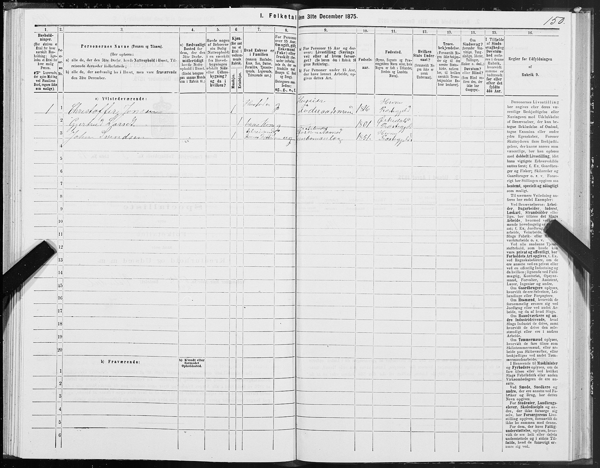 SAT, 1875 census for 1612P Hemne, 1875, p. 2150