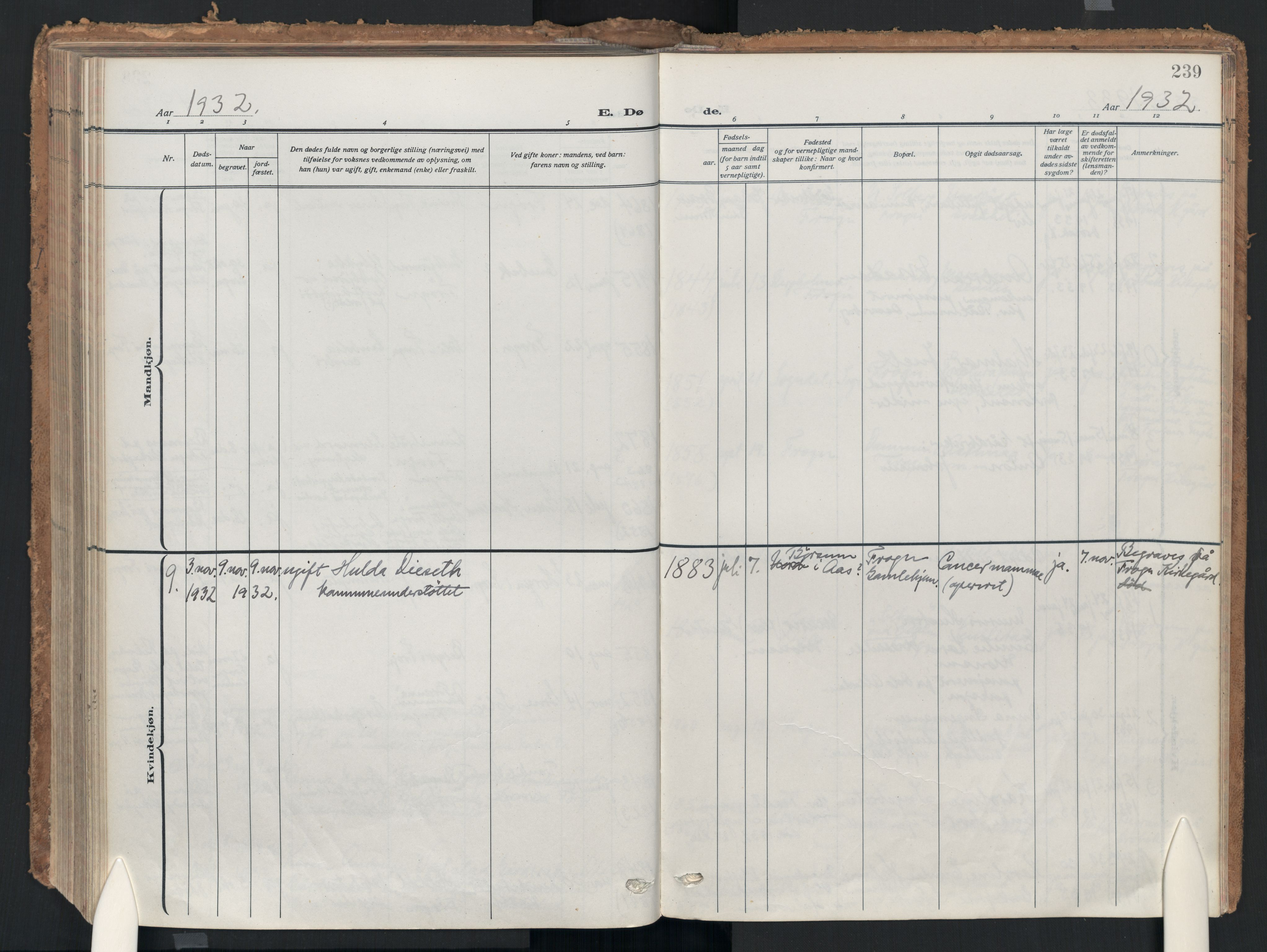 Drøbak prestekontor Kirkebøker, AV/SAO-A-10142a/F/Fc/L0004: Parish register (official) no. III 4, 1919-1935, p. 239