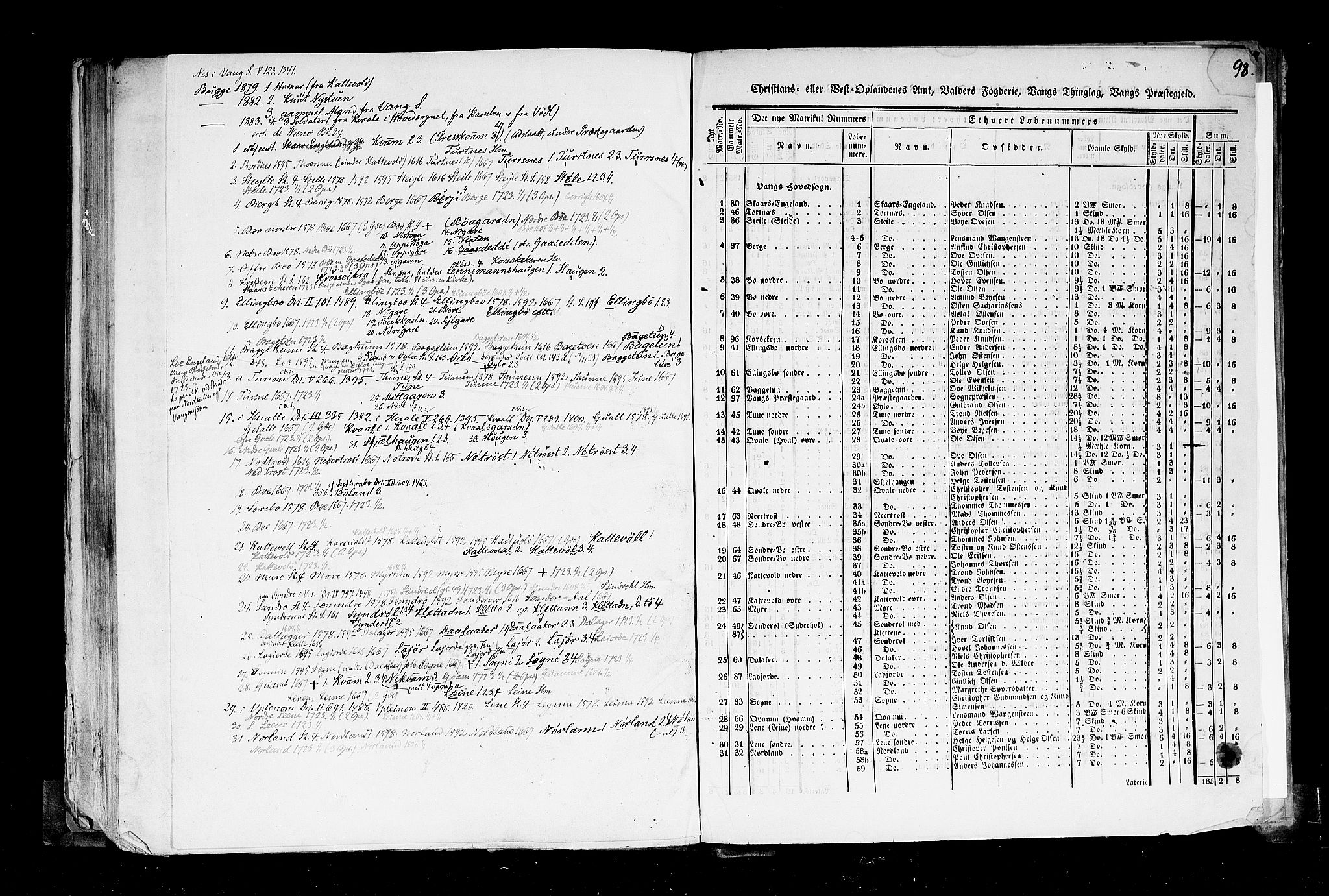 Rygh, AV/RA-PA-0034/F/Fb/L0004: Matrikkelen for 1838 - Christians amt (Oppland fylke), 1838, p. 98a