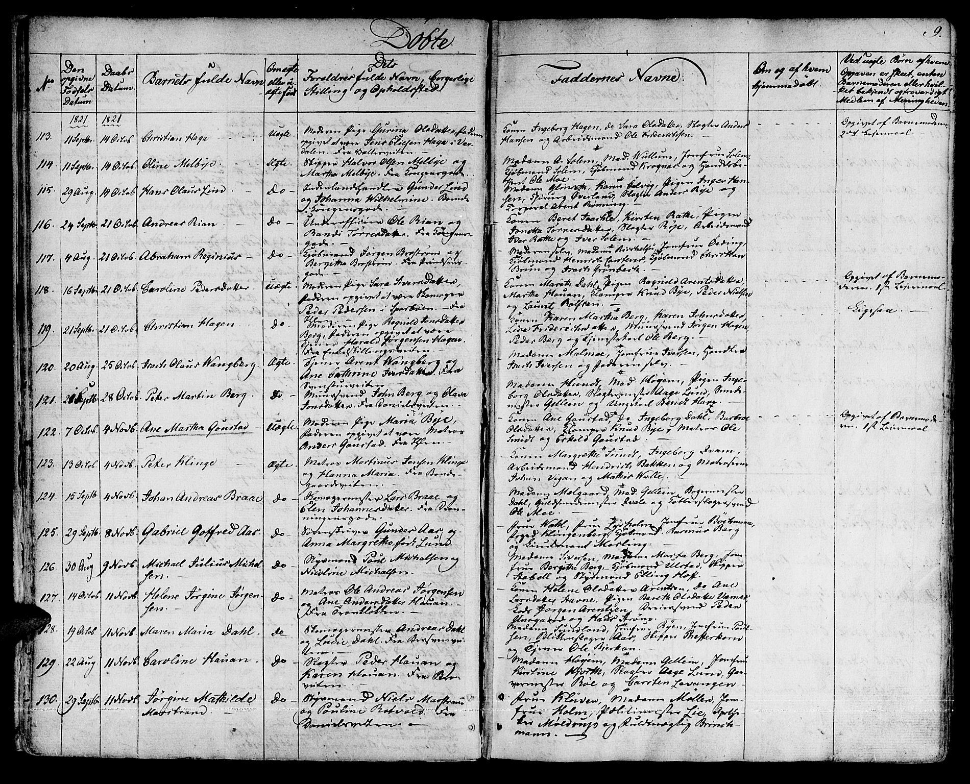 Ministerialprotokoller, klokkerbøker og fødselsregistre - Sør-Trøndelag, SAT/A-1456/601/L0045: Parish register (official) no. 601A13, 1821-1831, p. 9