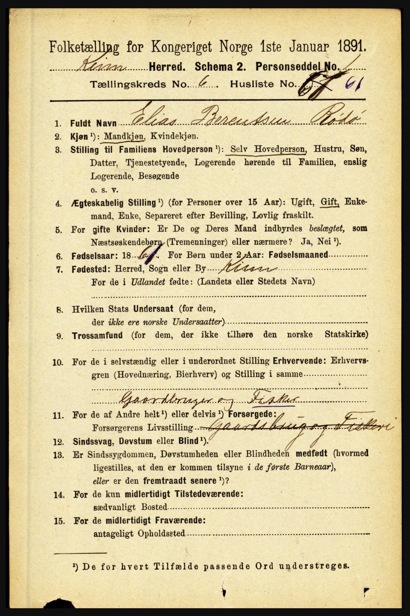 RA, 1891 census for 1437 Kinn, 1891, p. 2608