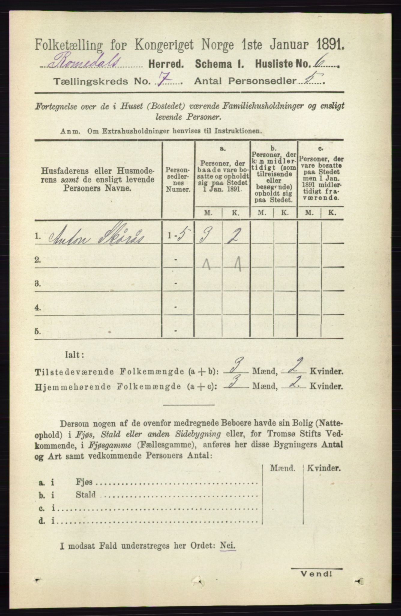 RA, 1891 census for 0416 Romedal, 1891, p. 3486