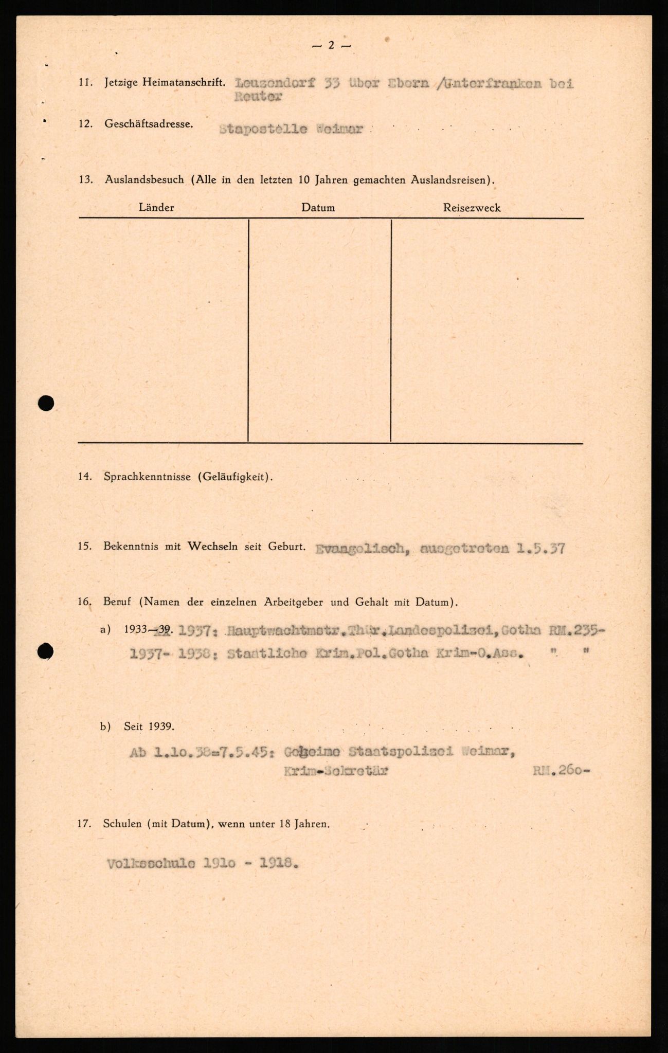 Forsvaret, Forsvarets overkommando II, RA/RAFA-3915/D/Db/L0029: CI Questionaires. Tyske okkupasjonsstyrker i Norge. Tyskere., 1945-1946, p. 402