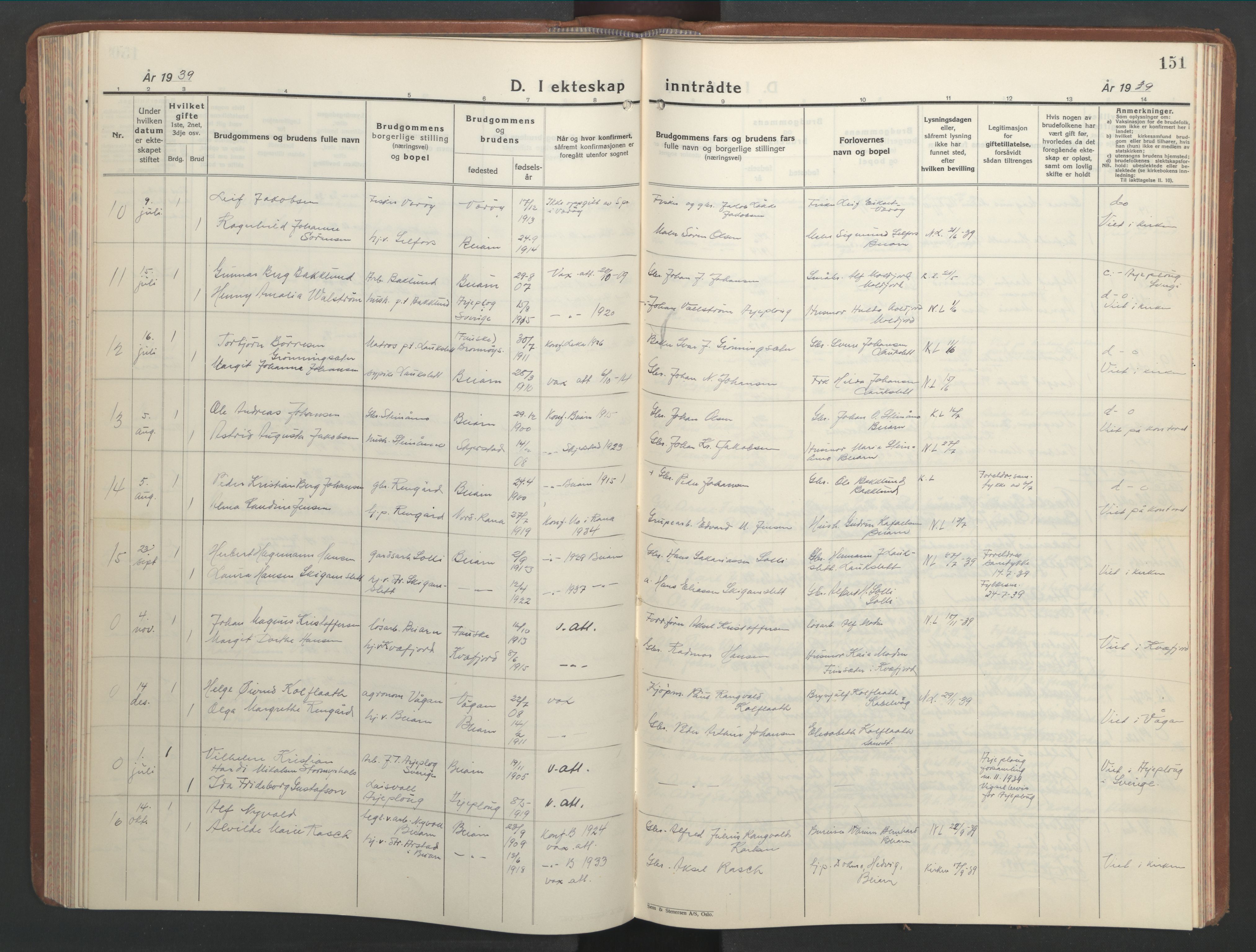 Ministerialprotokoller, klokkerbøker og fødselsregistre - Nordland, SAT/A-1459/846/L0657: Parish register (copy) no. 846C07, 1936-1952, p. 151