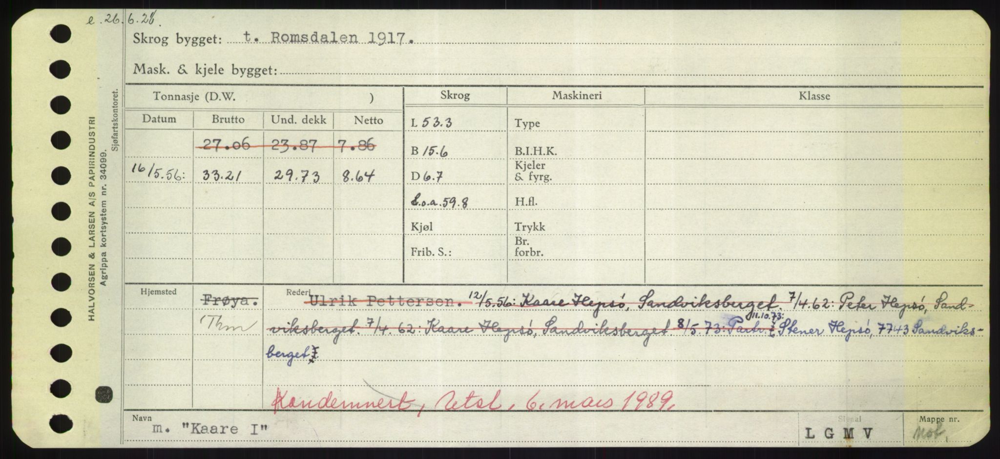 Sjøfartsdirektoratet med forløpere, Skipsmålingen, RA/S-1627/H/Hd/L0021: Fartøy, Kor-Kår, p. 403