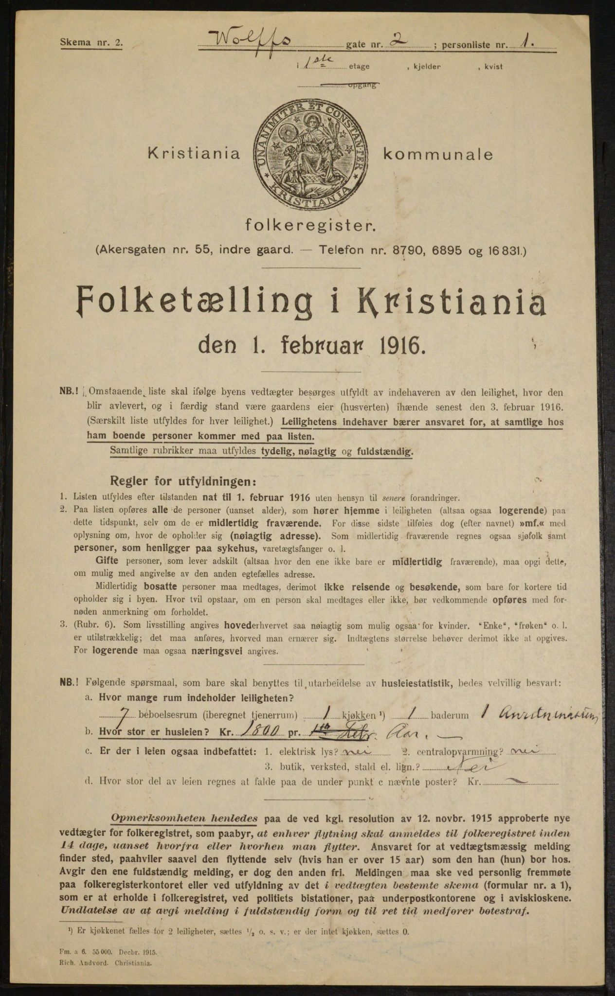 OBA, Municipal Census 1916 for Kristiania, 1916, p. 132177