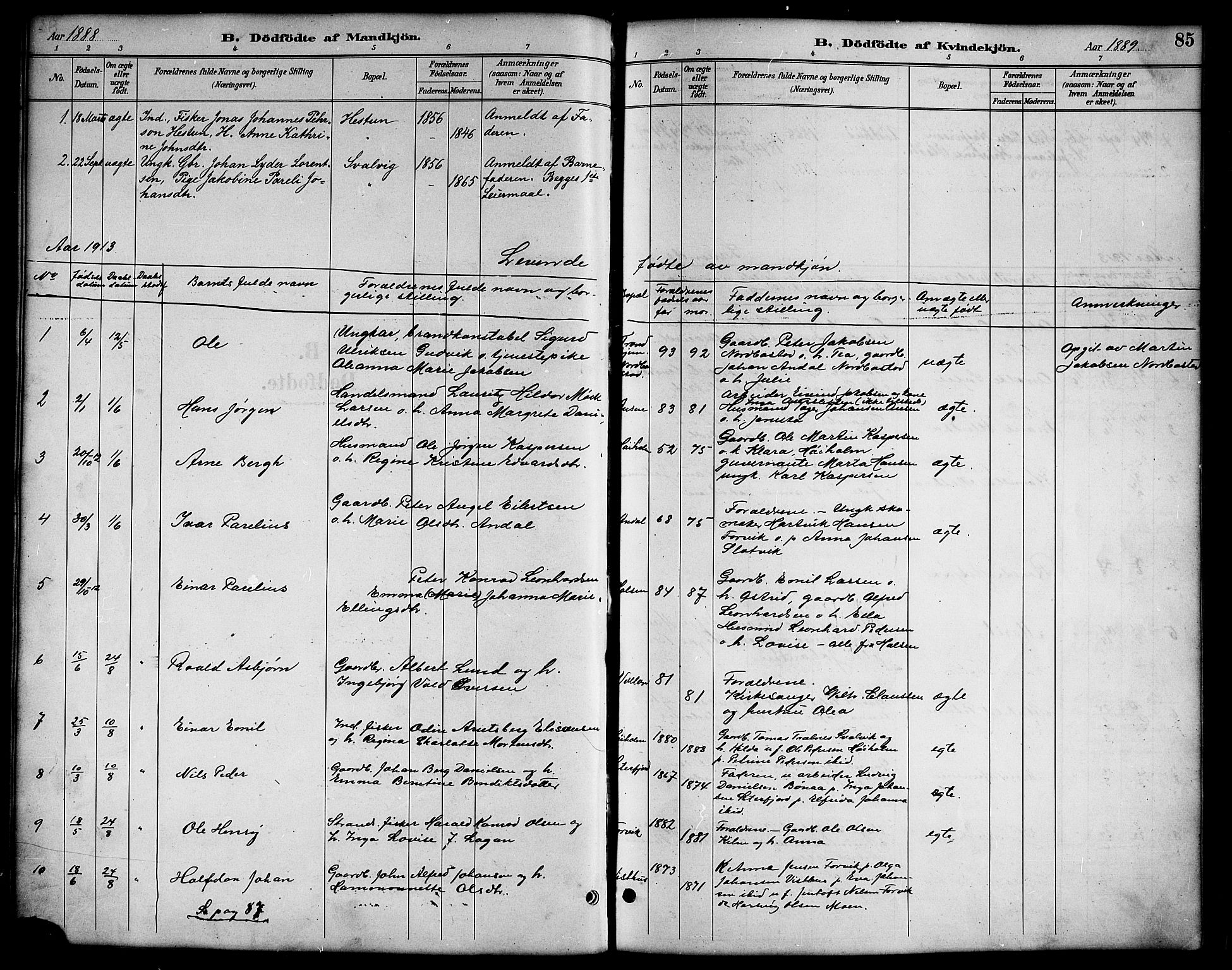 Ministerialprotokoller, klokkerbøker og fødselsregistre - Nordland, AV/SAT-A-1459/819/L0277: Parish register (copy) no. 819C03, 1888-1917, p. 85