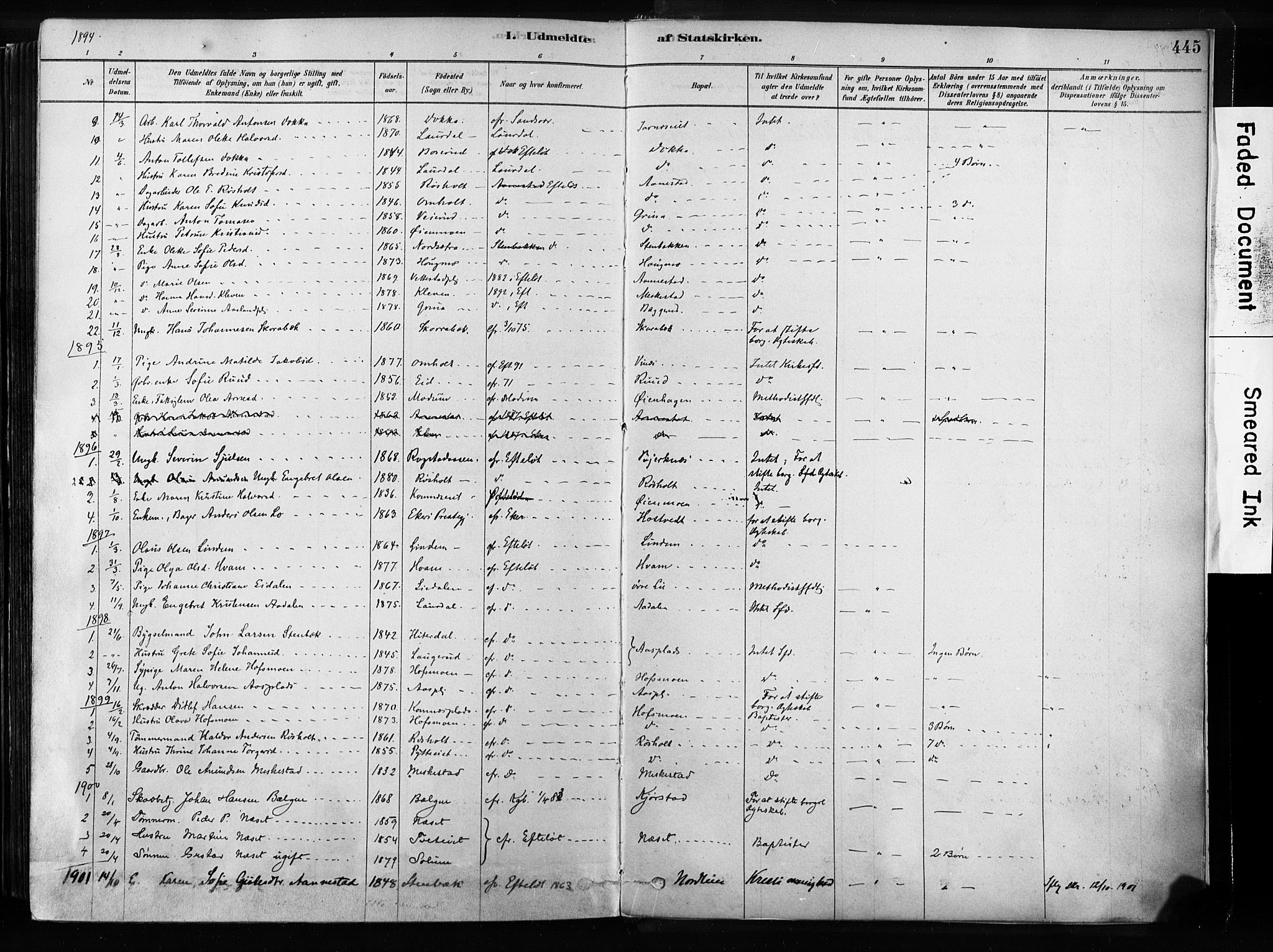 Sandsvær kirkebøker, SAKO/A-244/F/Fb/L0001: Parish register (official) no. II 1, 1878-1906, p. 445