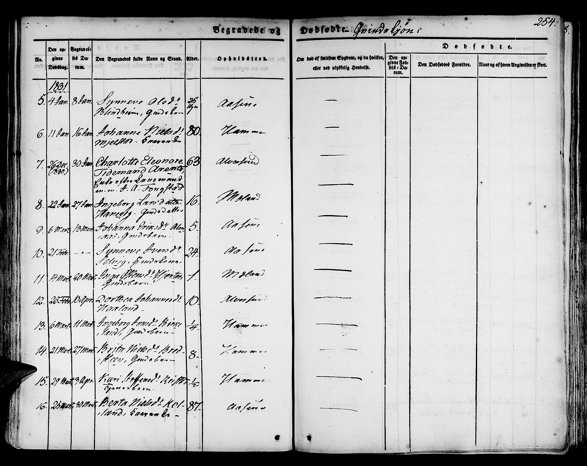 Hamre sokneprestembete, SAB/A-75501/H/Ha/Haa/Haaa/L0011: Parish register (official) no. A 11, 1826-1834, p. 254