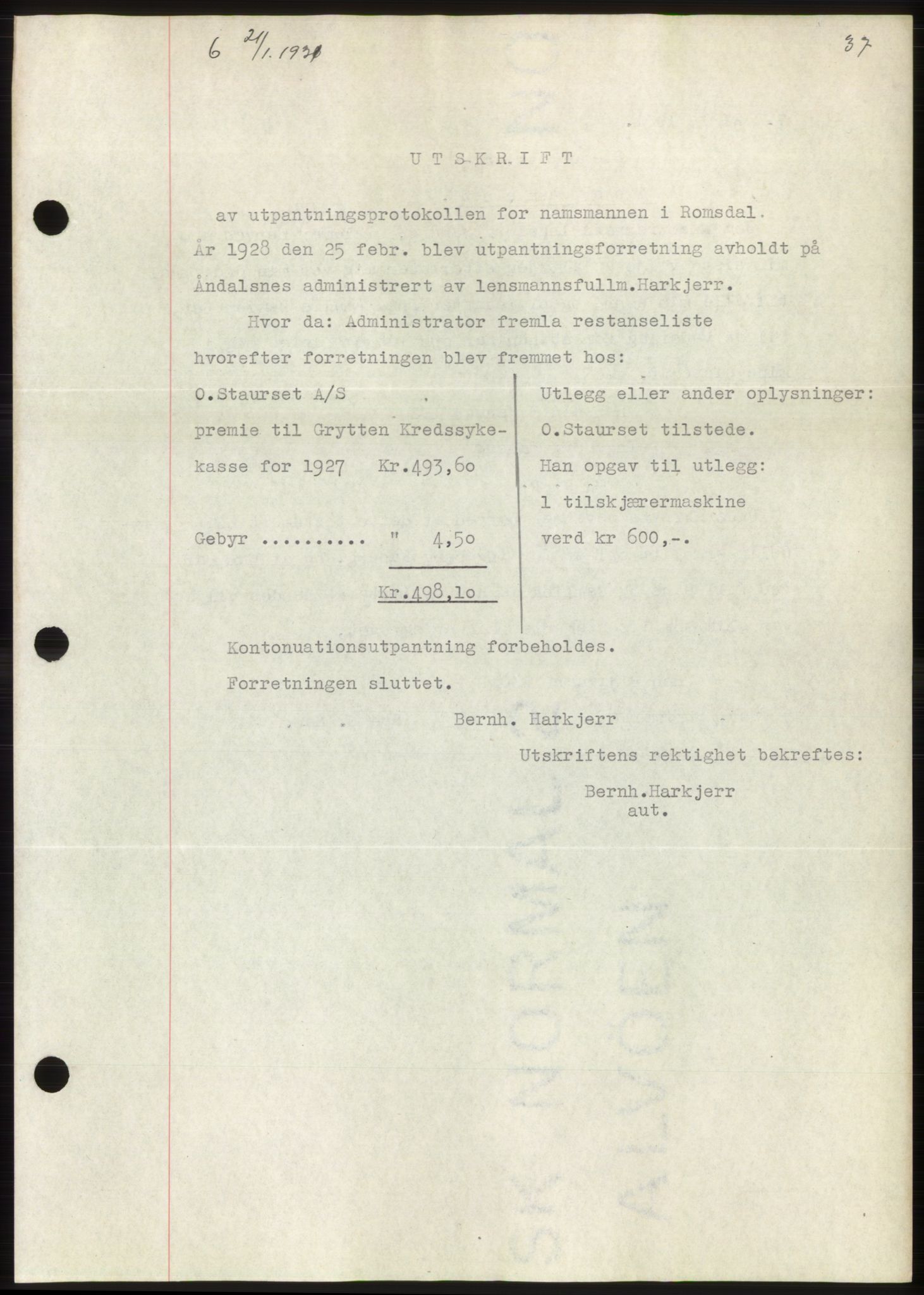 Romsdal sorenskriveri, AV/SAT-A-4149/1/2/2C/L0059: Mortgage book no. 53, 1931-1931, Deed date: 21.01.1931