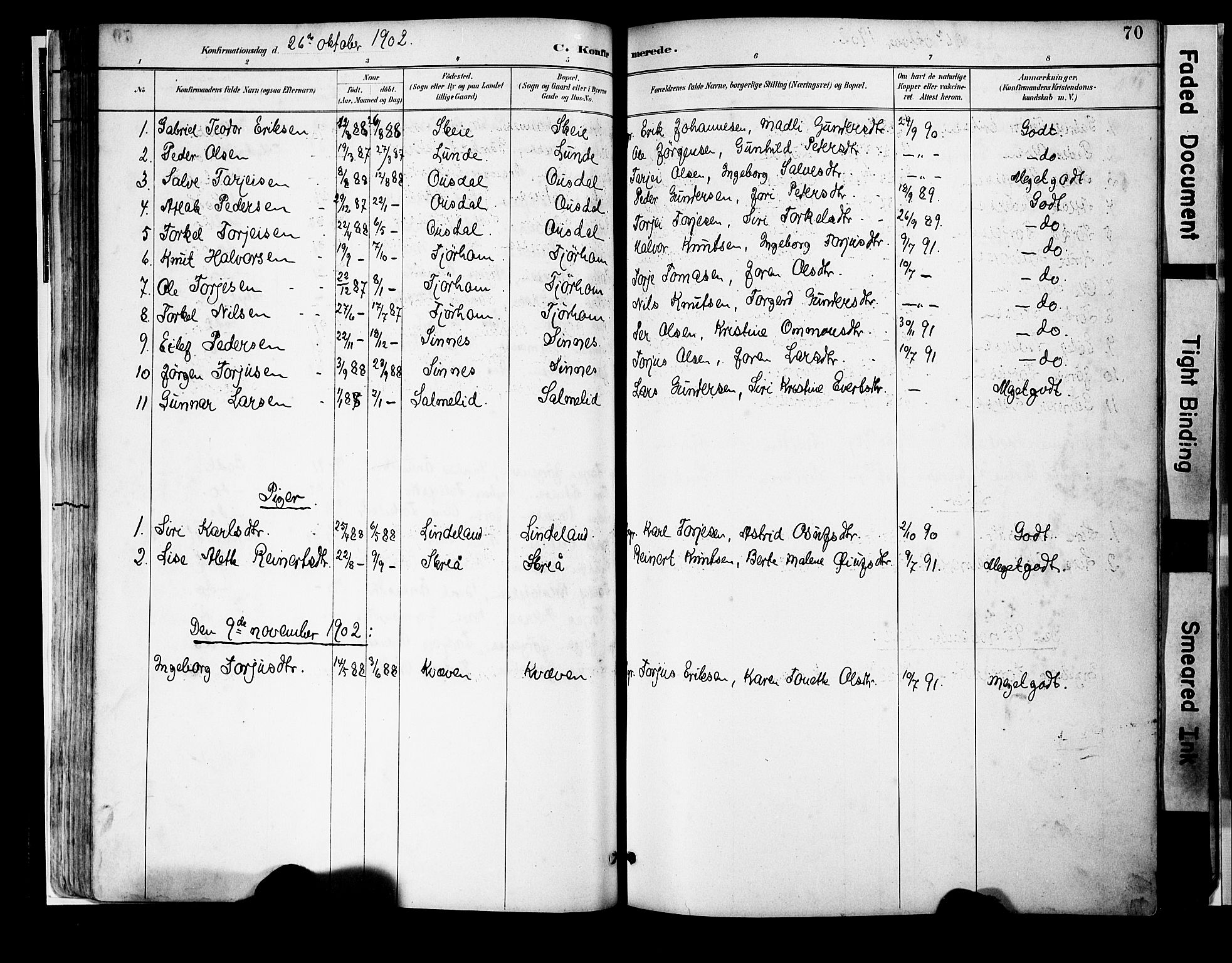 Sirdal sokneprestkontor, SAK/1111-0036/F/Fa/Faa/L0001: Parish register (official) no. A 1, 1887-1910, p. 70