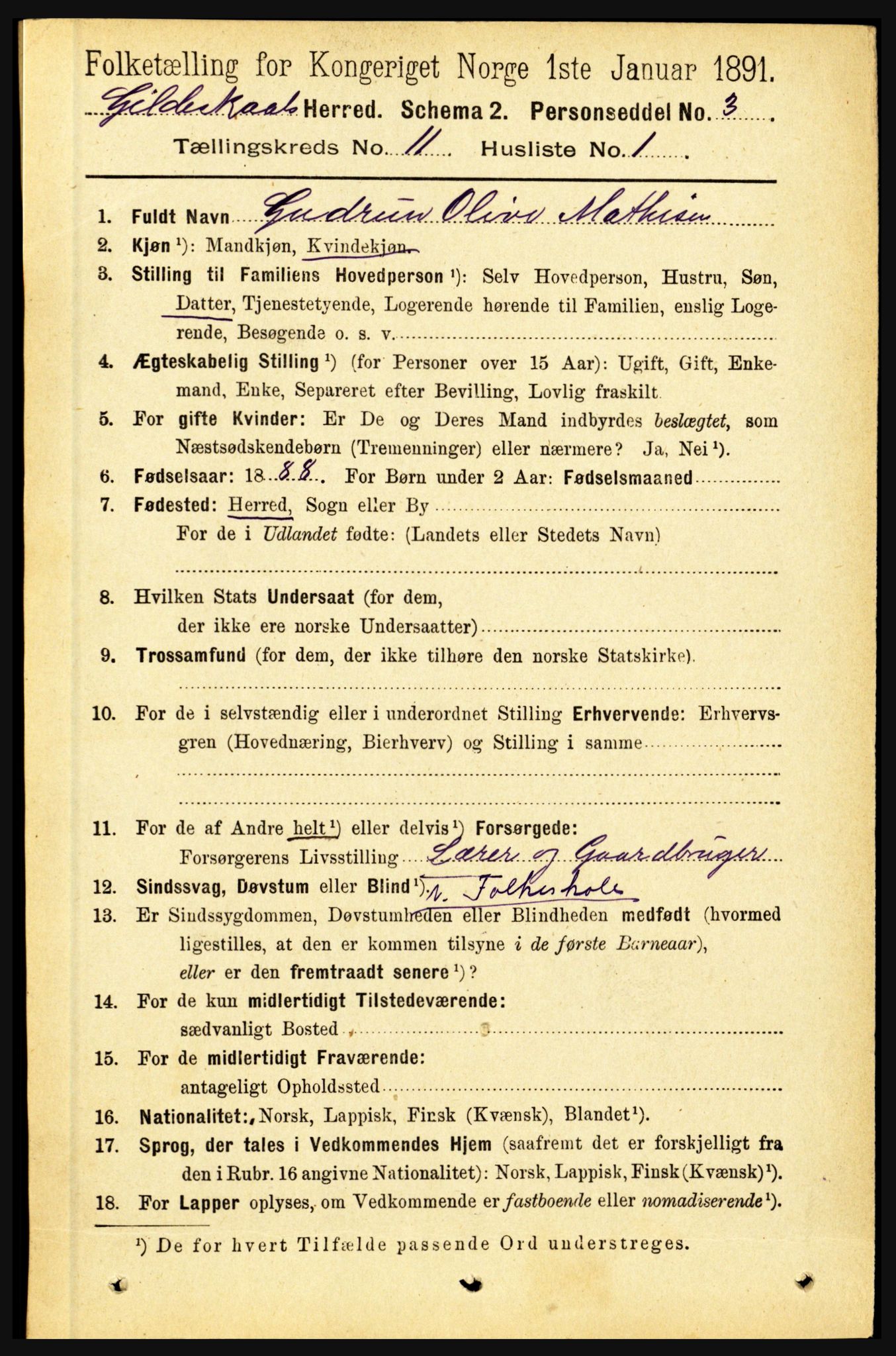 RA, 1891 census for 1838 Gildeskål, 1891, p. 3203