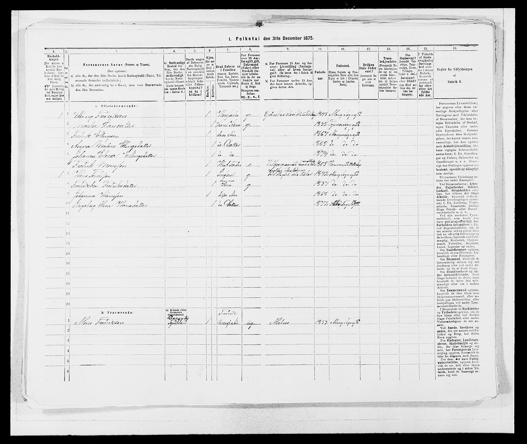 SAB, 1875 census for 1261P Manger, 1875, p. 925