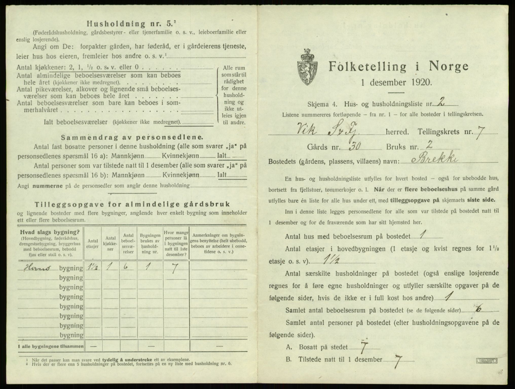 SAB, 1920 census for Vik, 1920, p. 759