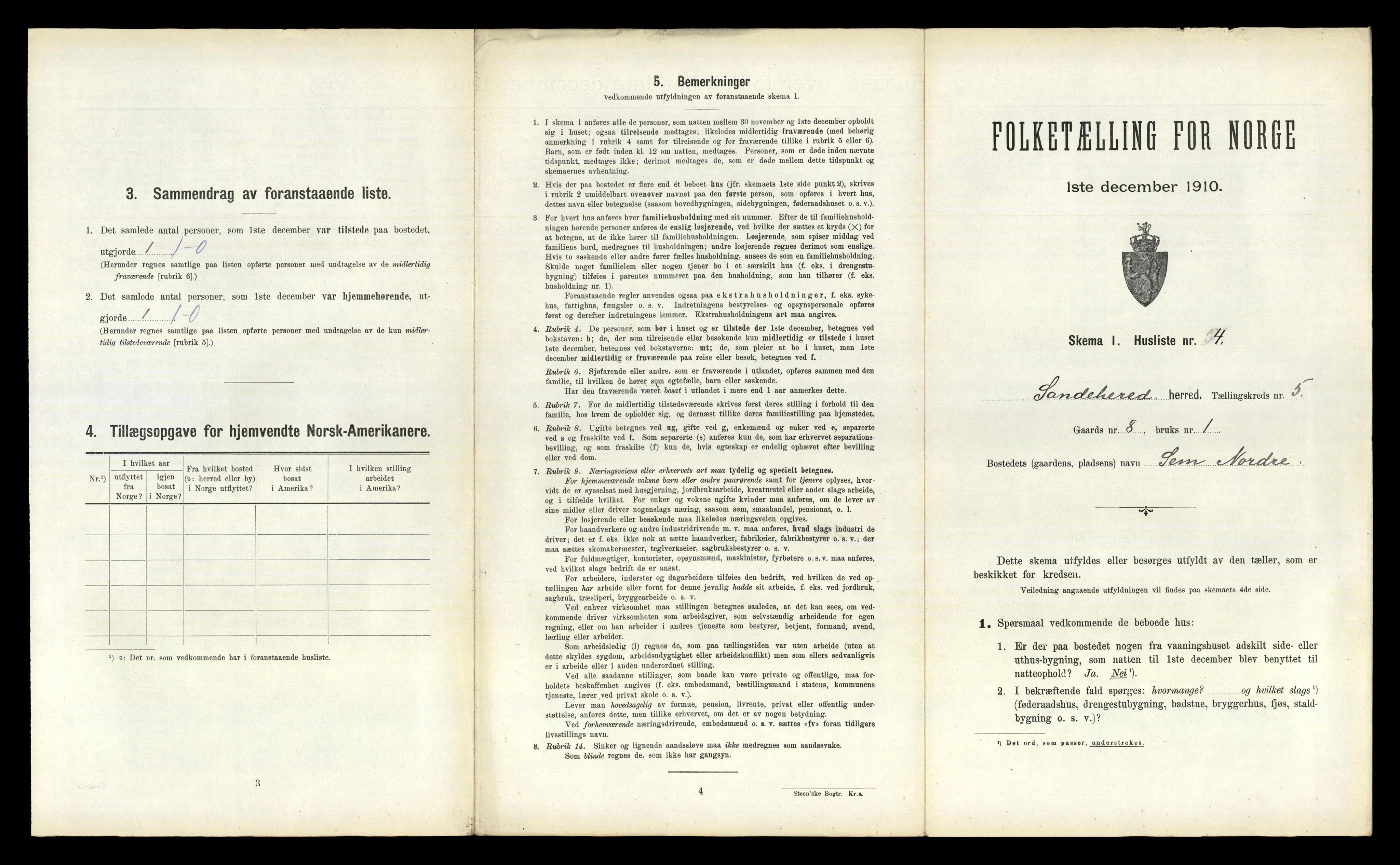 RA, 1910 census for Sandeherred, 1910, p. 815