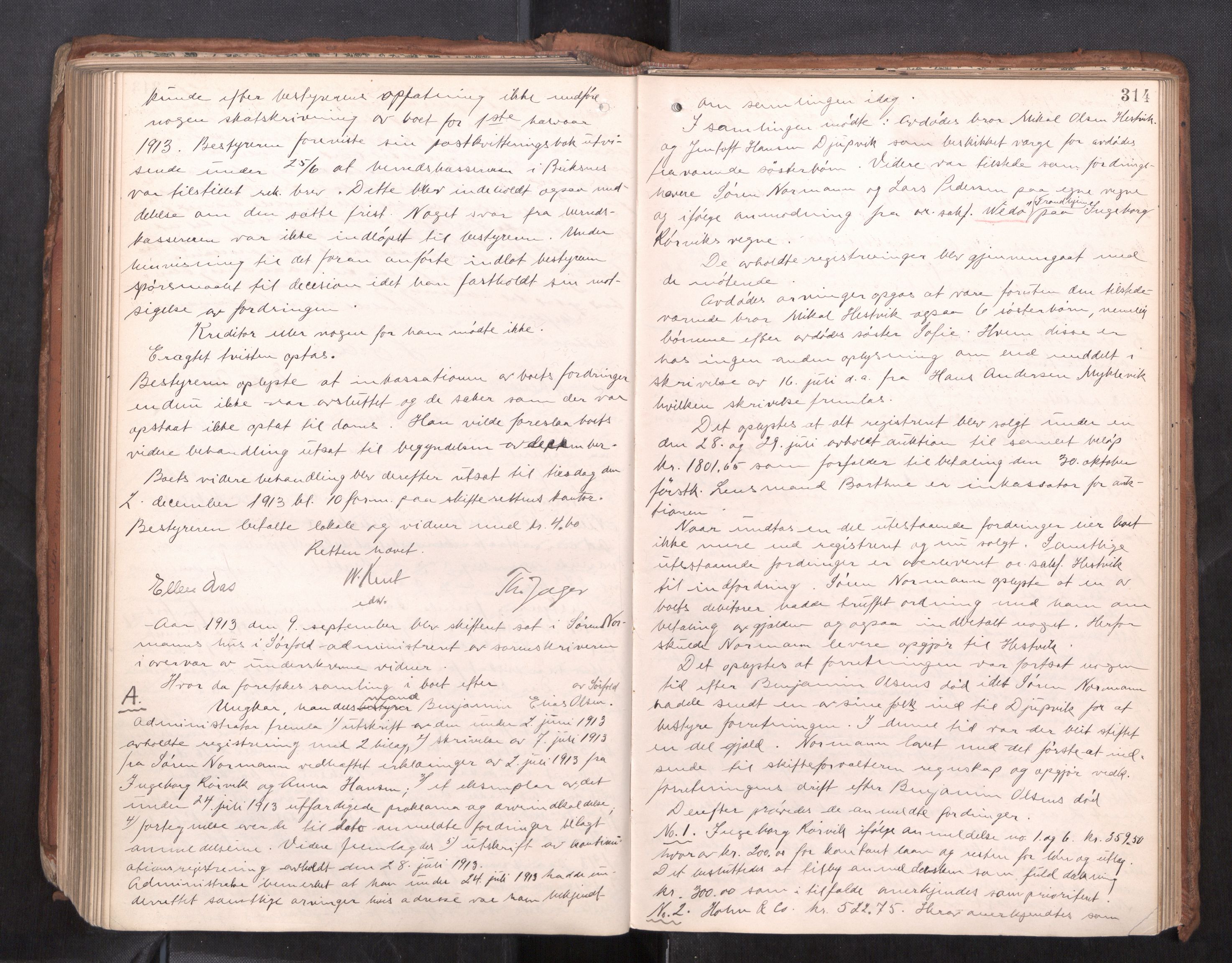 Salten sorenskriveri, AV/SAT-A-4578/1/3/3B/L0012: Skiftebehandlingsprotokoll, 1910-1915, p. 314
