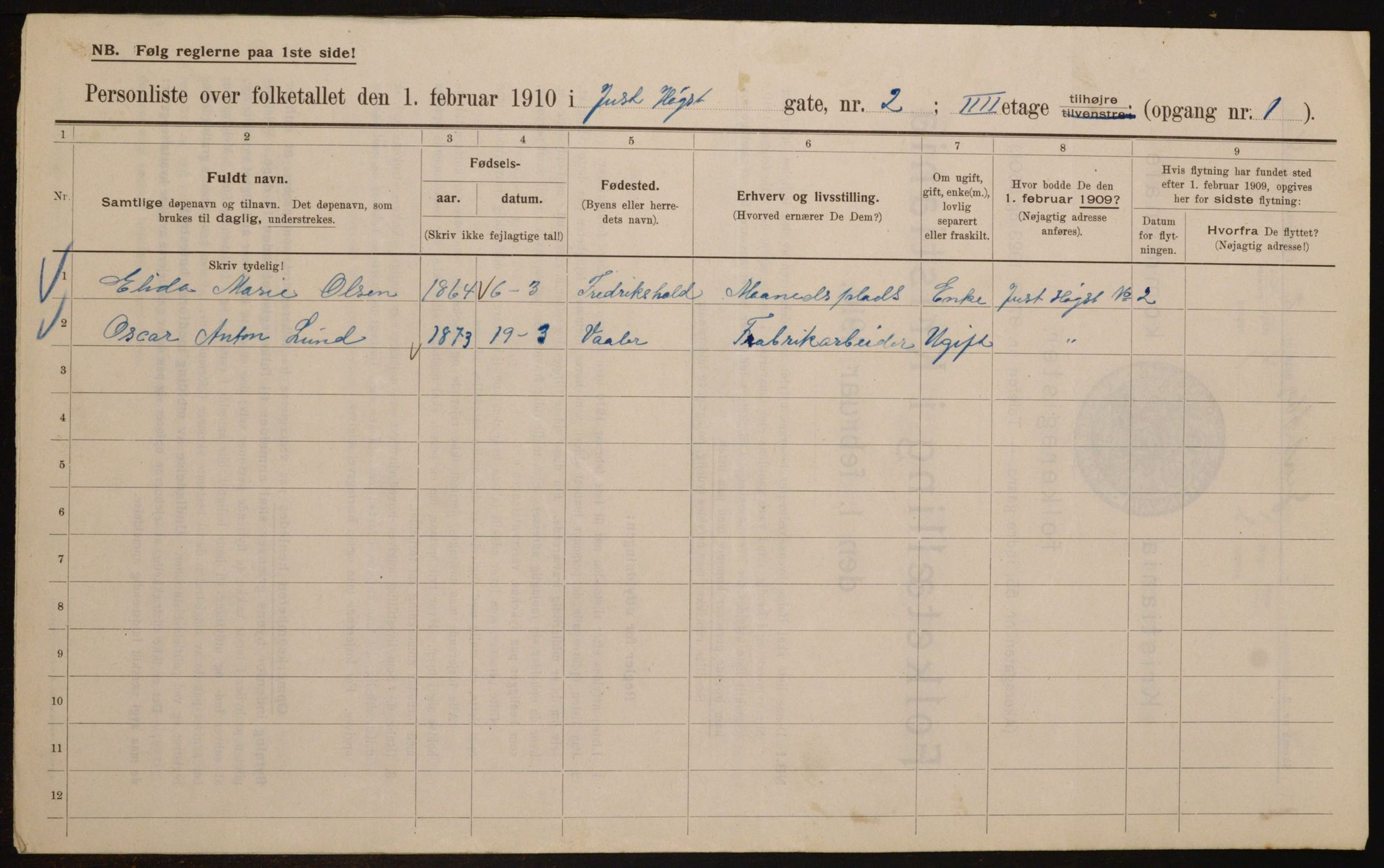 OBA, Municipal Census 1910 for Kristiania, 1910, p. 46294