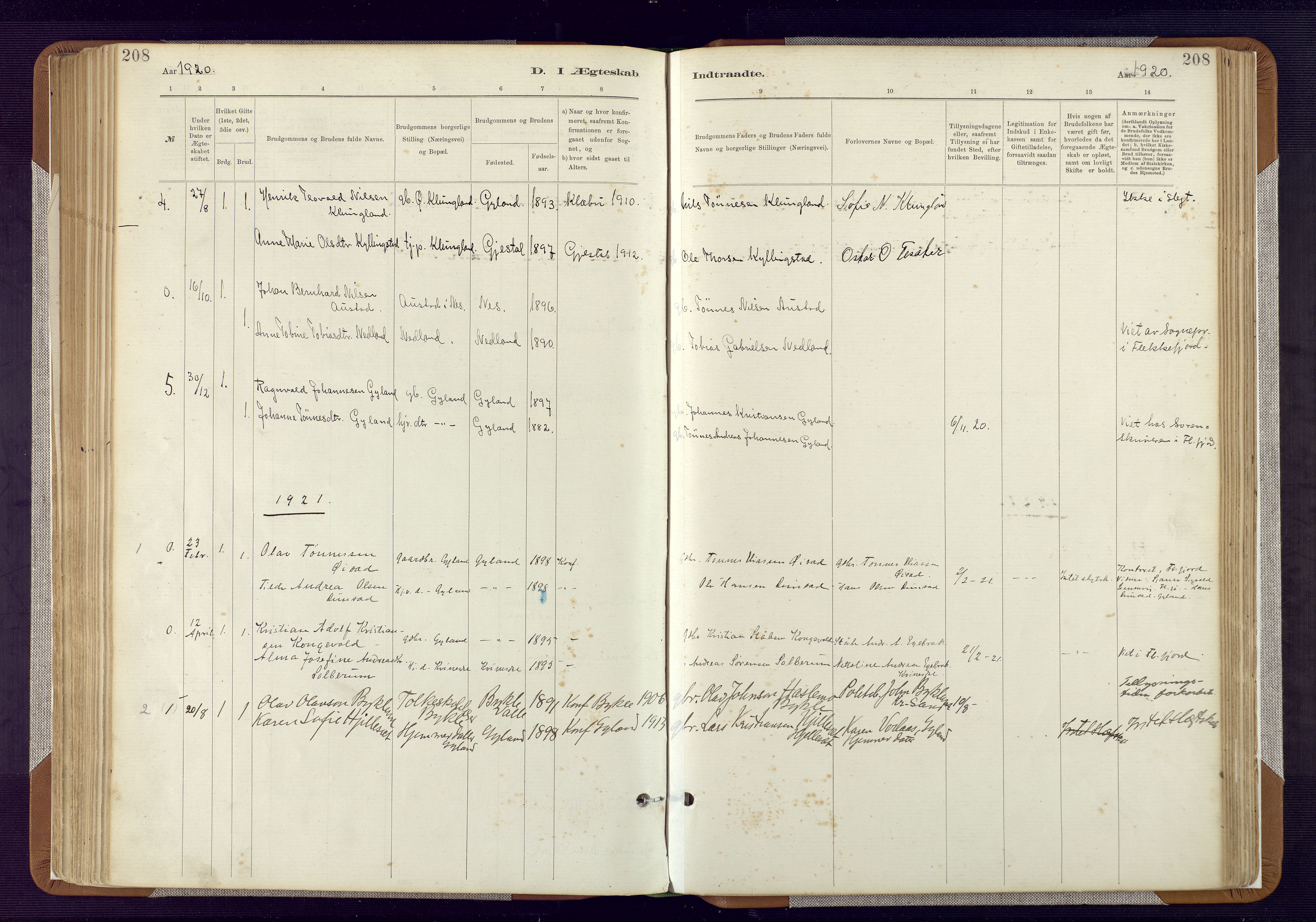Bakke sokneprestkontor, SAK/1111-0002/F/Fa/Fab/L0003: Parish register (official) no. A 3, 1884-1921, p. 208