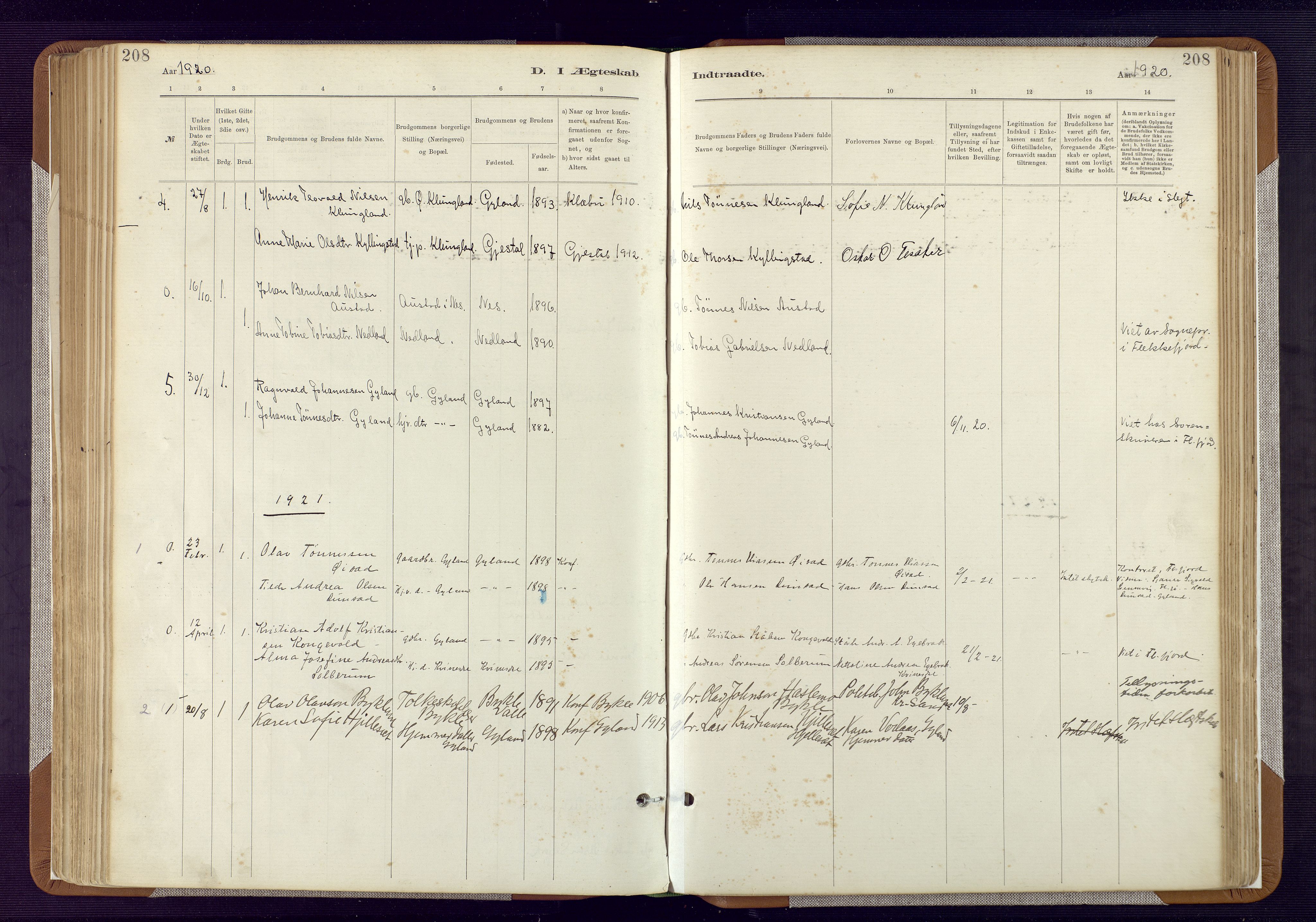 Bakke sokneprestkontor, AV/SAK-1111-0002/F/Fa/Fab/L0003: Parish register (official) no. A 3, 1884-1921, p. 208