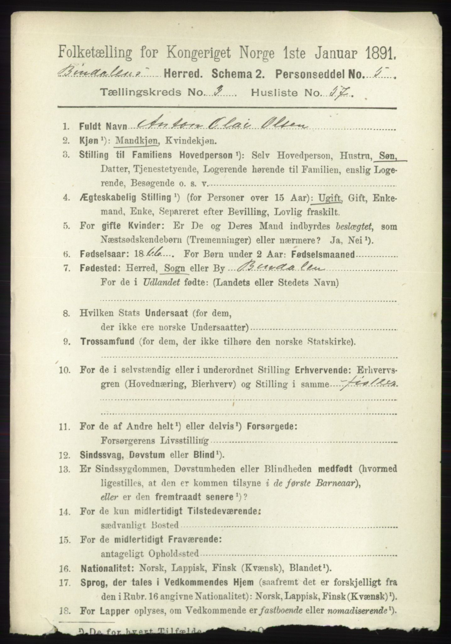 RA, 1891 census for 1811 Bindal, 1891, p. 988