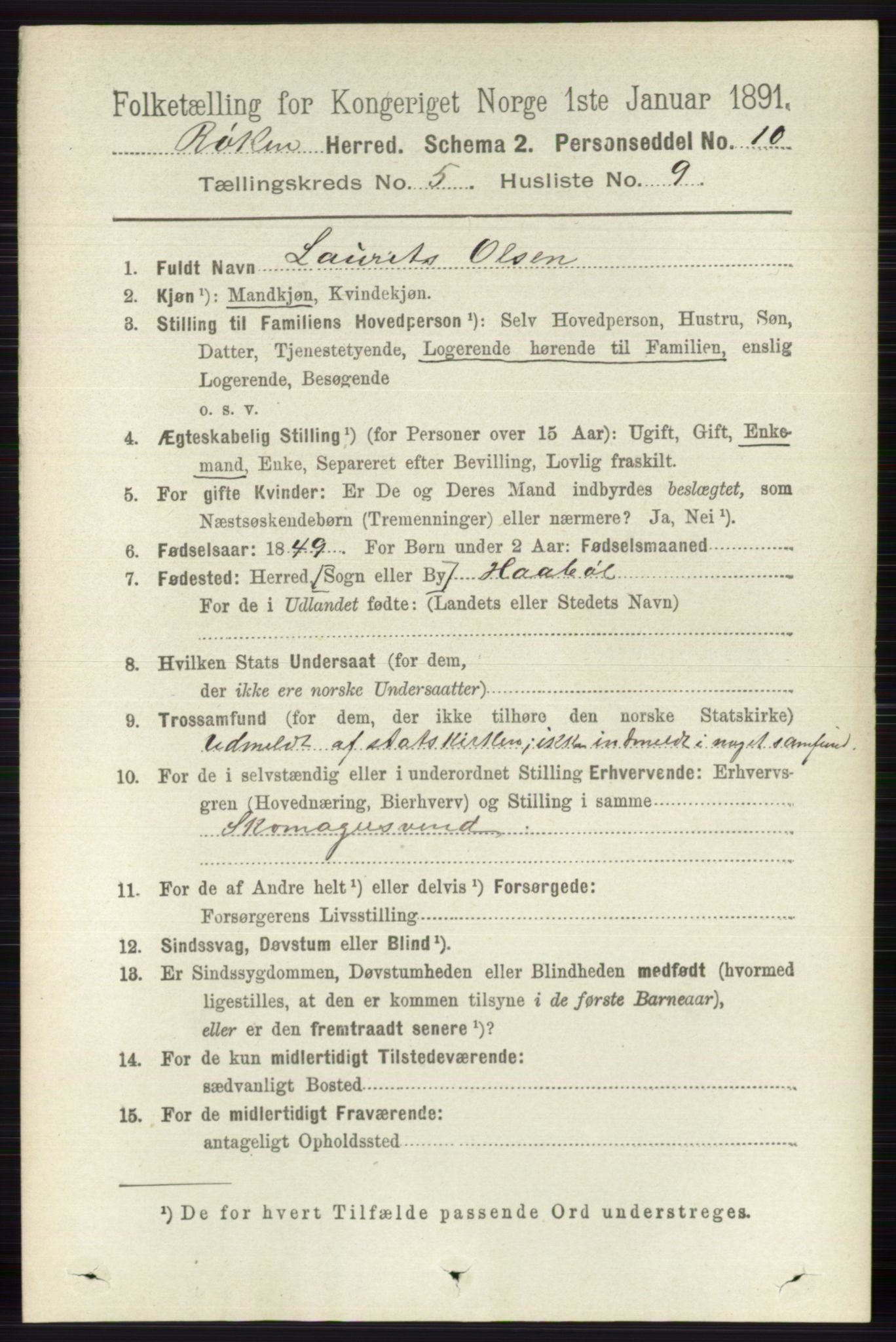 RA, 1891 census for 0627 Røyken, 1891, p. 2934