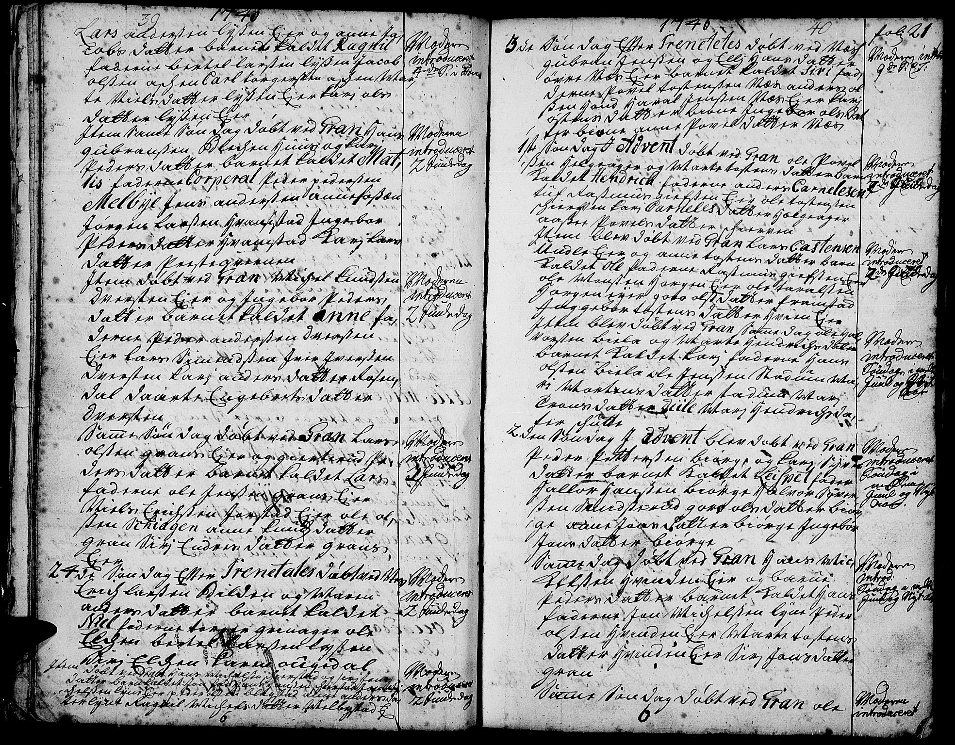 Gran prestekontor, SAH/PREST-112/H/Ha/Haa/L0003: Parish register (official) no. 3, 1745-1758, p. 21