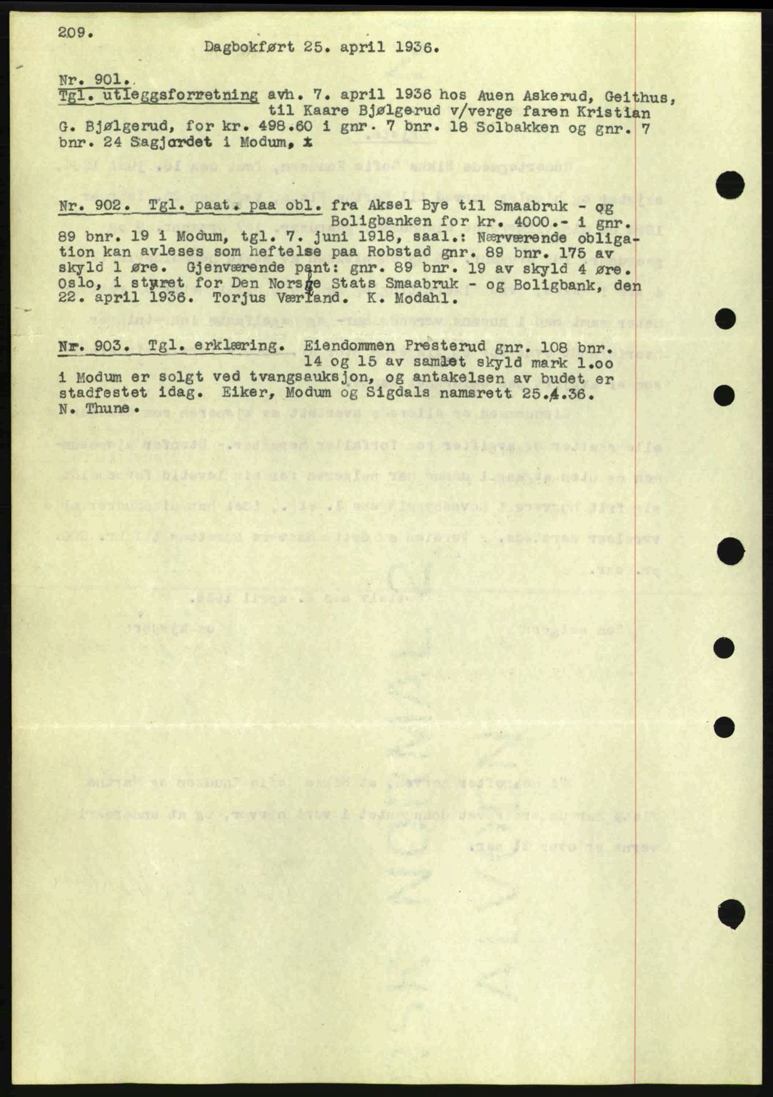 Eiker, Modum og Sigdal sorenskriveri, SAKO/A-123/G/Ga/Gab/L0032: Mortgage book no. A2, 1936-1936, Diary no: : 901/1936