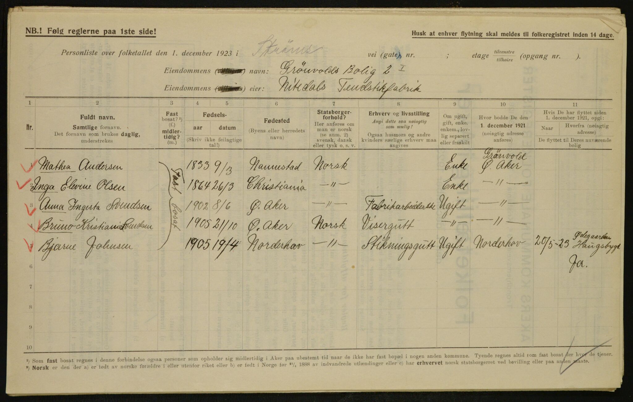 , Municipal Census 1923 for Aker, 1923, p. 31986