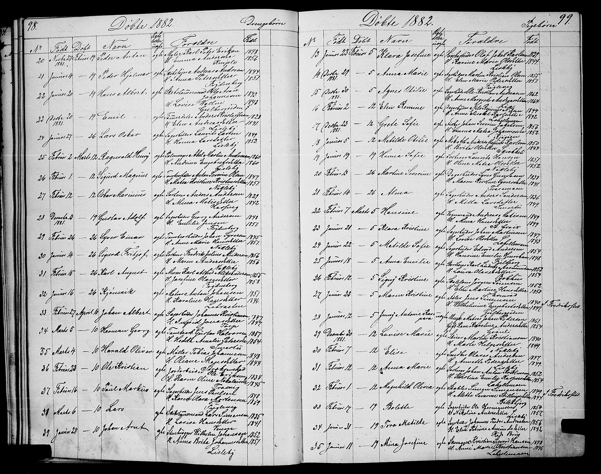 Glemmen prestekontor Kirkebøker, AV/SAO-A-10908/G/Ga/L0005: Parish register (copy) no. 5, 1876-1893, p. 98-99