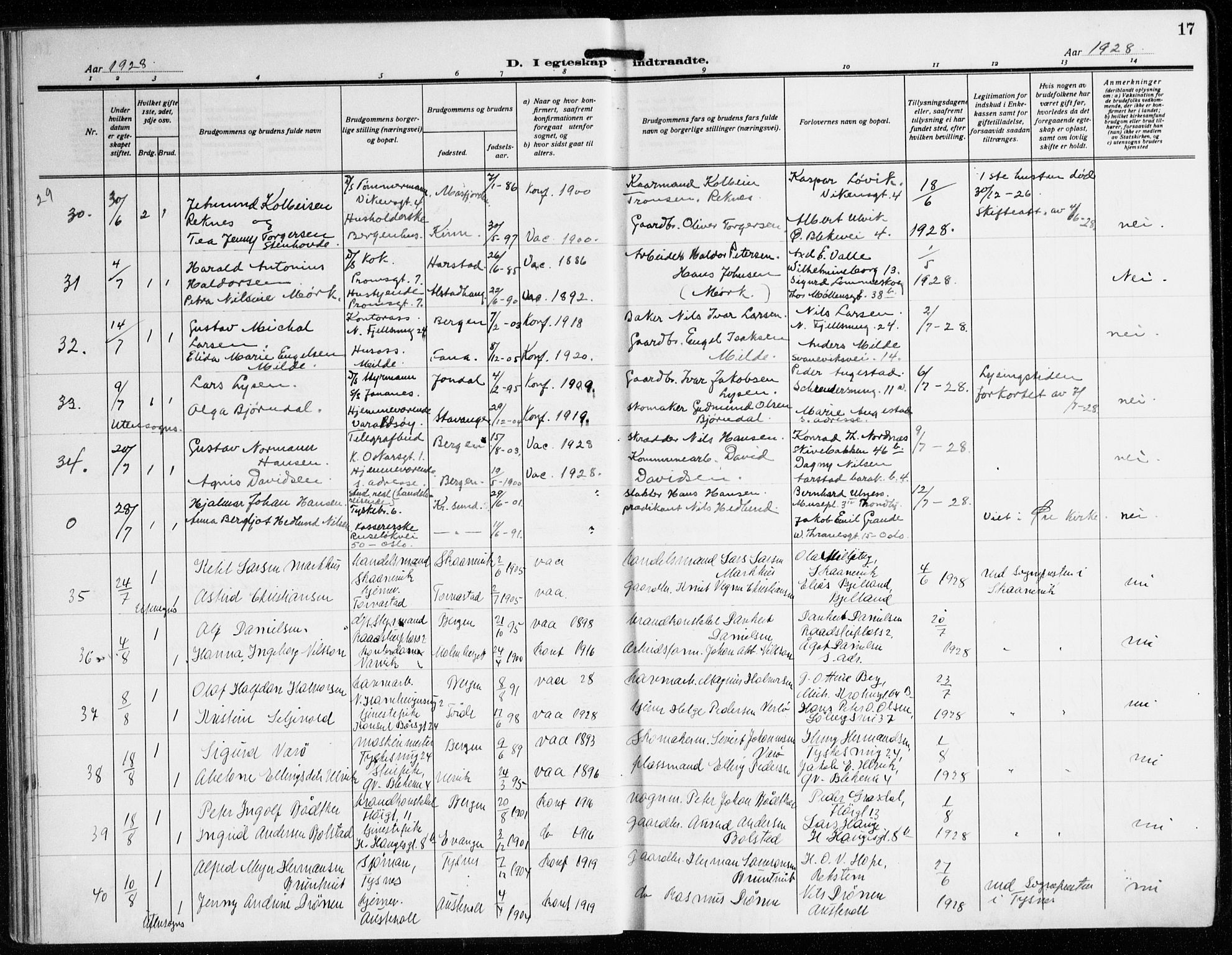 Korskirken sokneprestembete, AV/SAB-A-76101/H/Hab: Parish register (copy) no. D 5, 1926-1944, p. 17