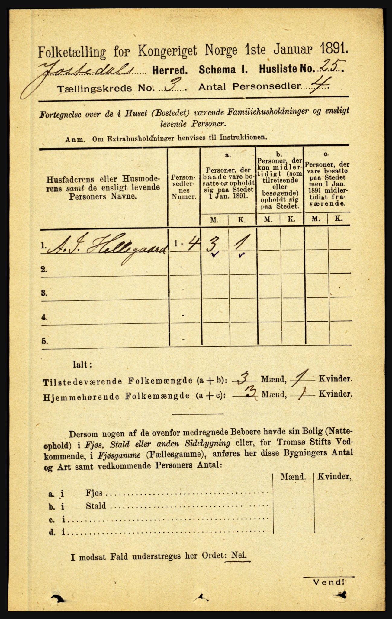 RA, 1891 census for 1427 Jostedal, 1891, p. 891