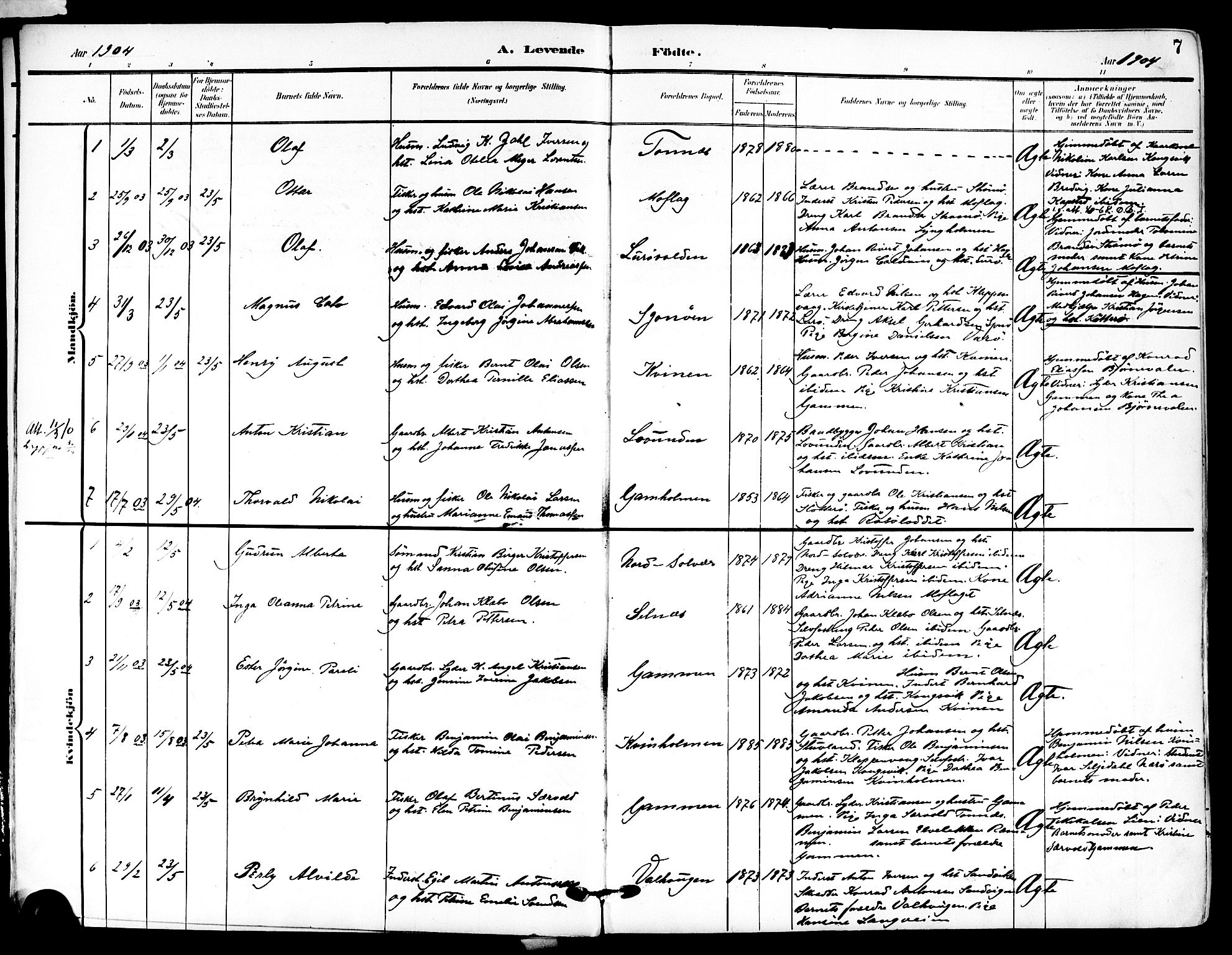 Ministerialprotokoller, klokkerbøker og fødselsregistre - Nordland, SAT/A-1459/839/L0569: Parish register (official) no. 839A06, 1903-1922, p. 7