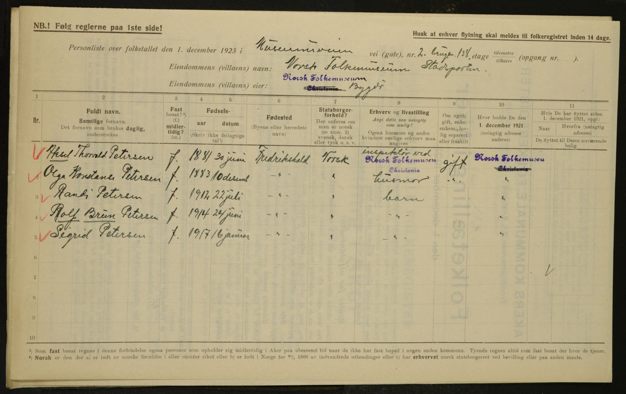 , Municipal Census 1923 for Aker, 1923, p. 4845