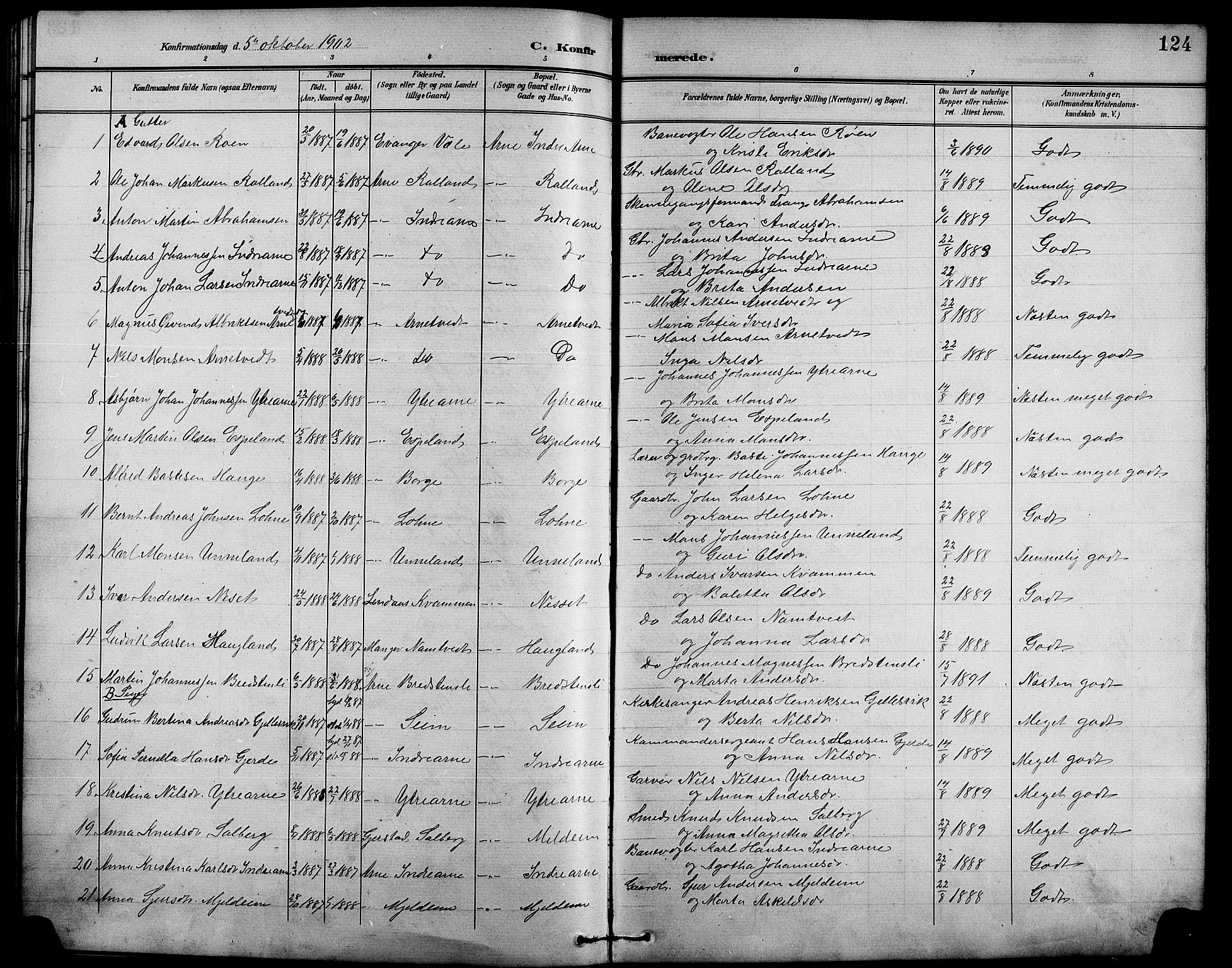 Arna sokneprestembete, AV/SAB-A-74001/H/Ha/Hab: Parish register (copy) no. A 4, 1898-1910, p. 124