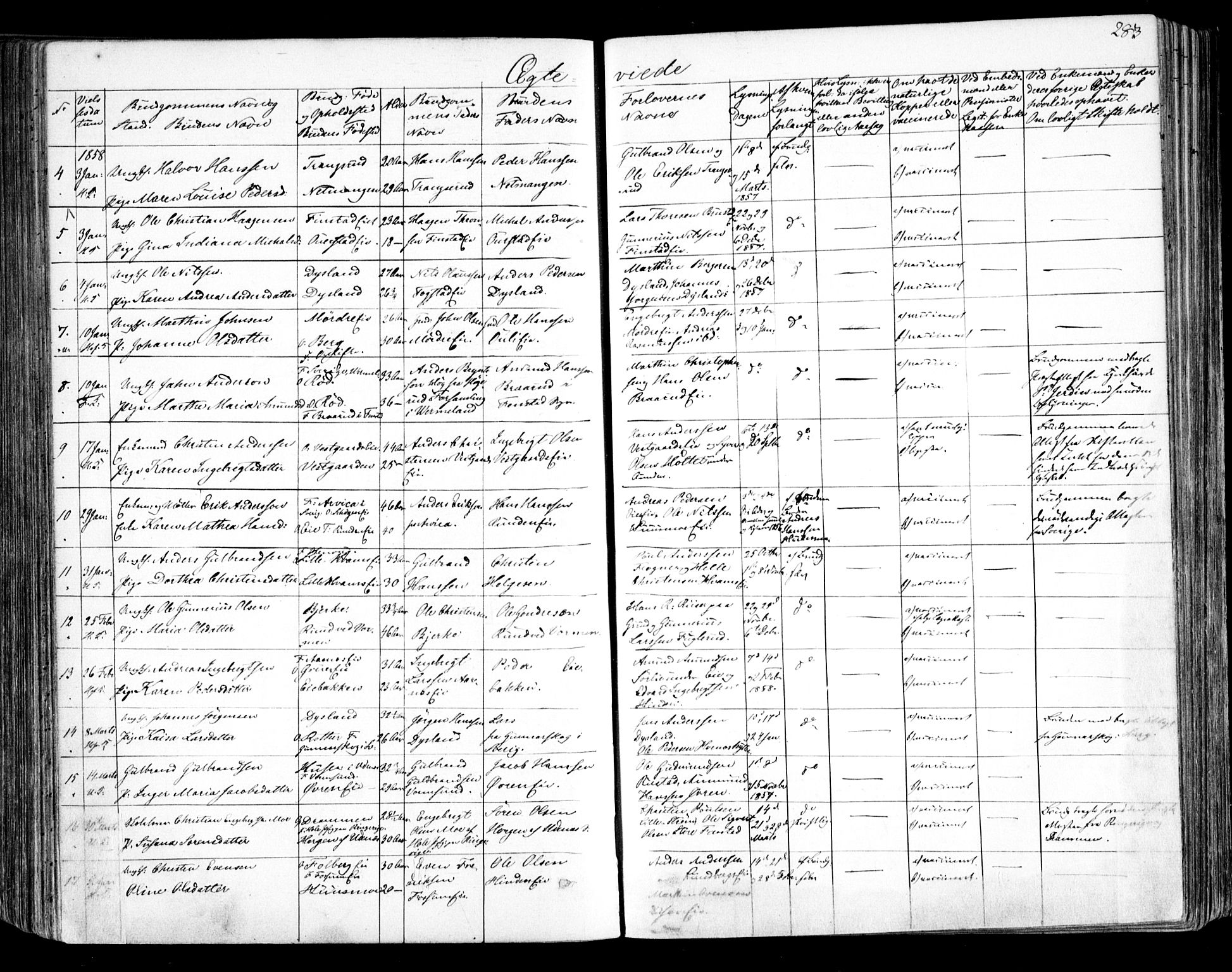 Nes prestekontor Kirkebøker, AV/SAO-A-10410/F/Fa/L0007: Parish register (official) no. I 7, 1846-1858, p. 283