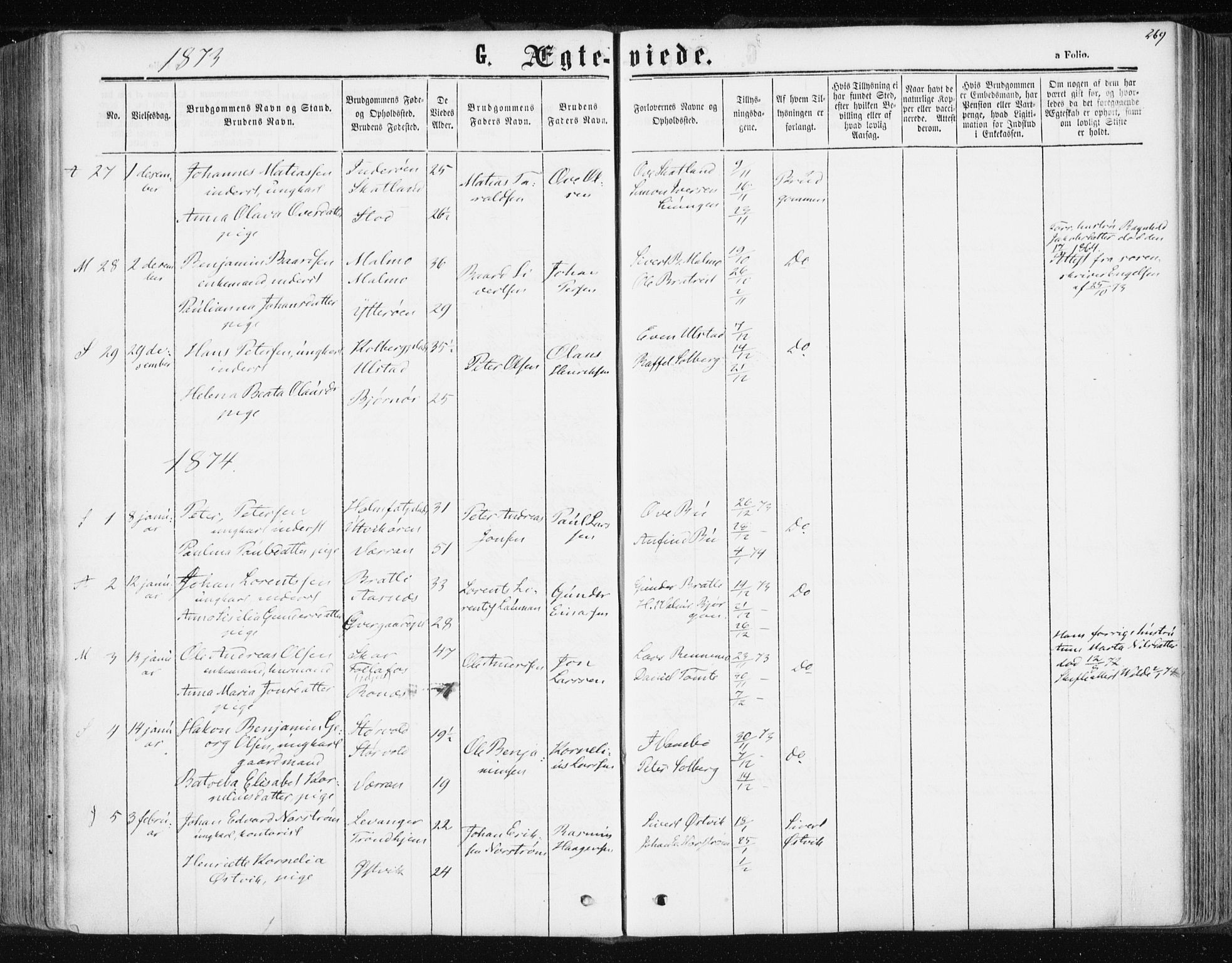 Ministerialprotokoller, klokkerbøker og fødselsregistre - Nord-Trøndelag, AV/SAT-A-1458/741/L0394: Parish register (official) no. 741A08, 1864-1877, p. 269