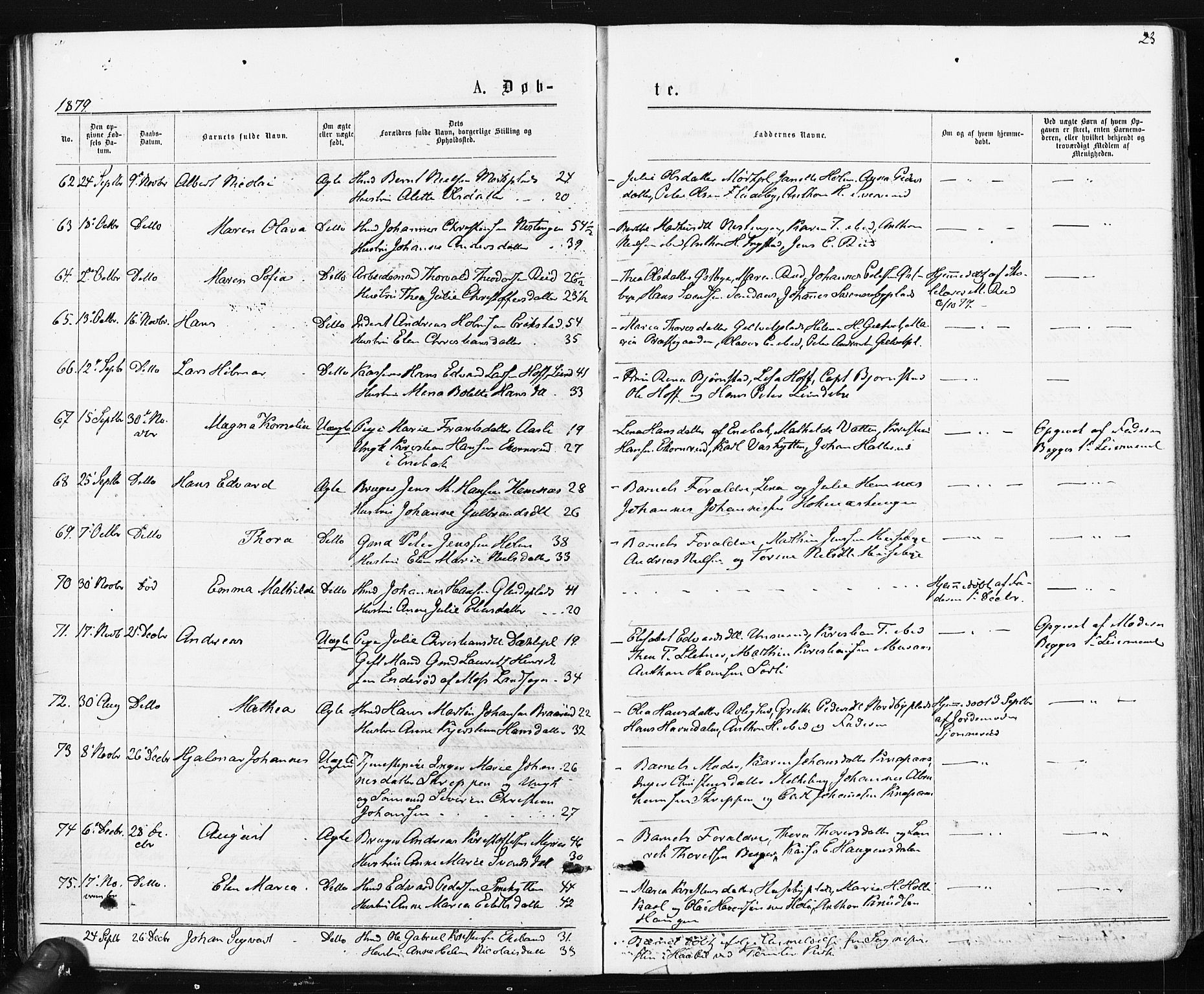 Spydeberg prestekontor Kirkebøker, SAO/A-10924/F/Fa/L0007: Parish register (official) no. I 7, 1875-1885, p. 23